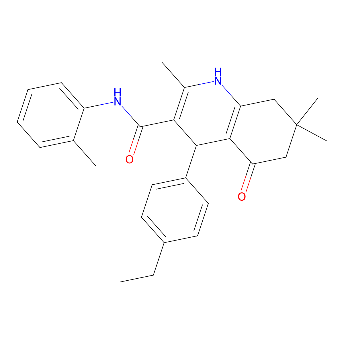 4-(4-ethylphenyl)-2,7,7-trimethyl-N-(2-methylphenyl)-5-oxo-1,4,5,6,7,8-hexahydro-3-quinolinecarboxamide molecular structure, CAS 494196-50-8