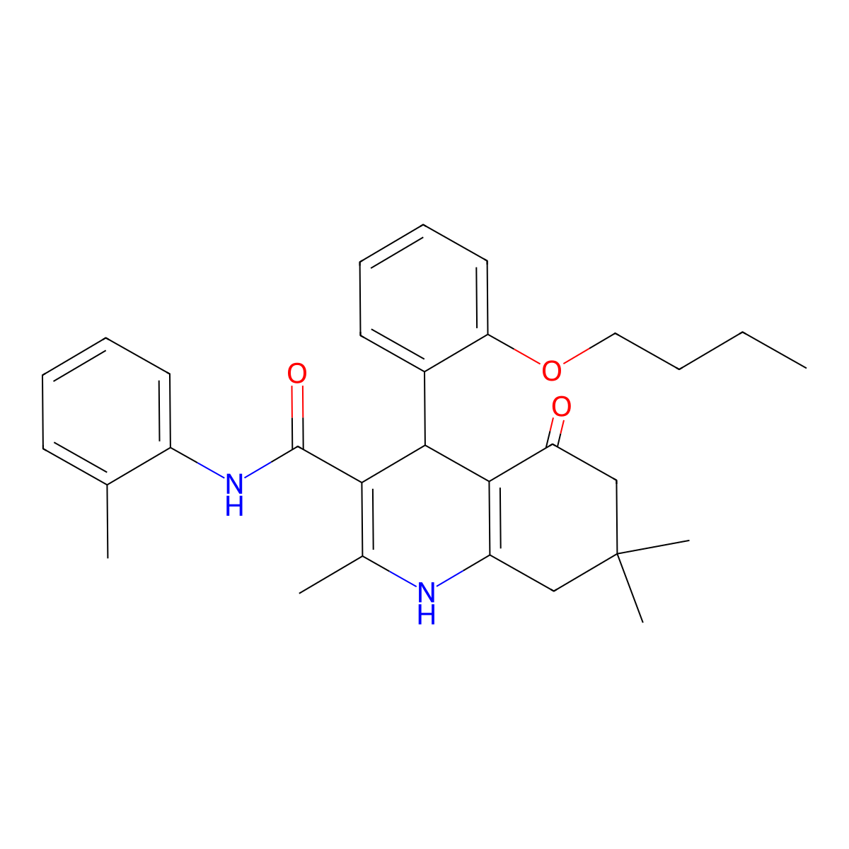 4-(2-butoxyphenyl)-2,7,7-trimethyl-N-(2-methylphenyl)-5-oxo-1,4,5,6,7,8-hexahydro-3-quinolinecarboxamide molecular structure, CAS 494196-54-2