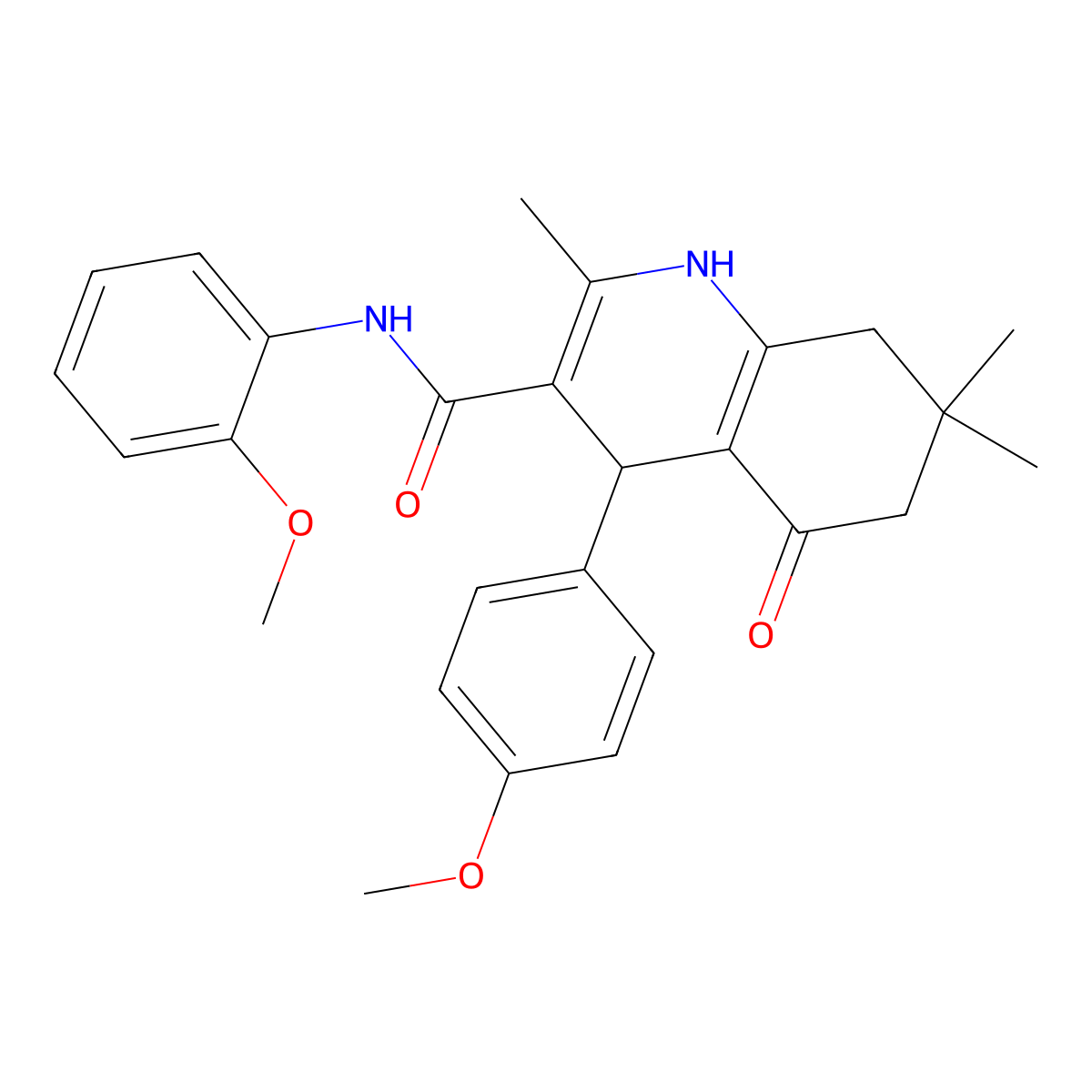 N-(2-methoxyphenyl)-4-(4-methoxyphenyl)-2,7,7-trimethyl-5-oxo-1,4,5,6,7,8-hexahydro-3-quinolinecarboxamide molecular structure, CAS 494196-60-0