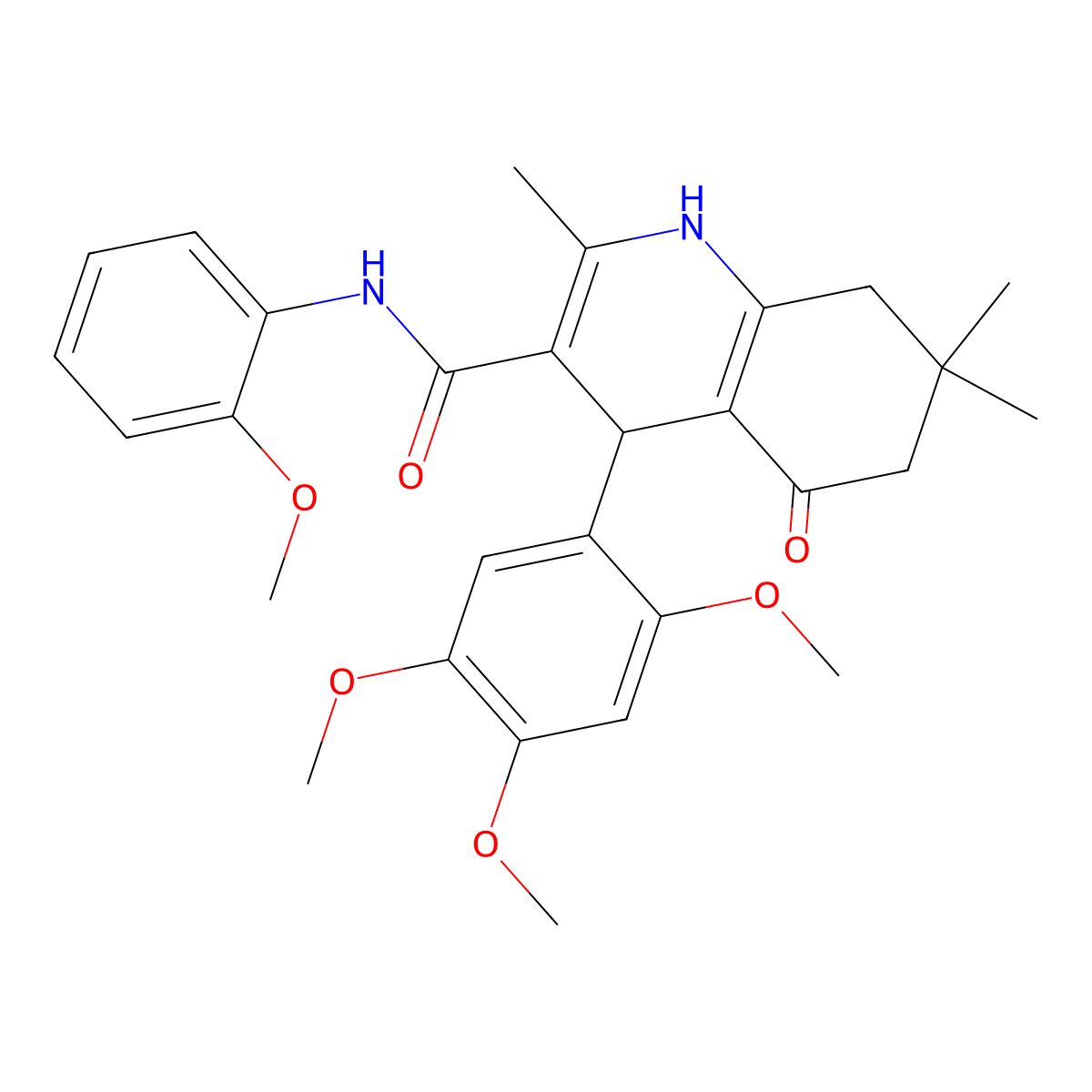 N-(2-methoxyphenyl)-2,7,7-trimethyl-5-oxo-4-(2,4,5-trimethoxyphenyl)-1,4,5,6,7,8-hexahydro-3-quinolinecarboxamide molecular structure, CAS 494196-61-1