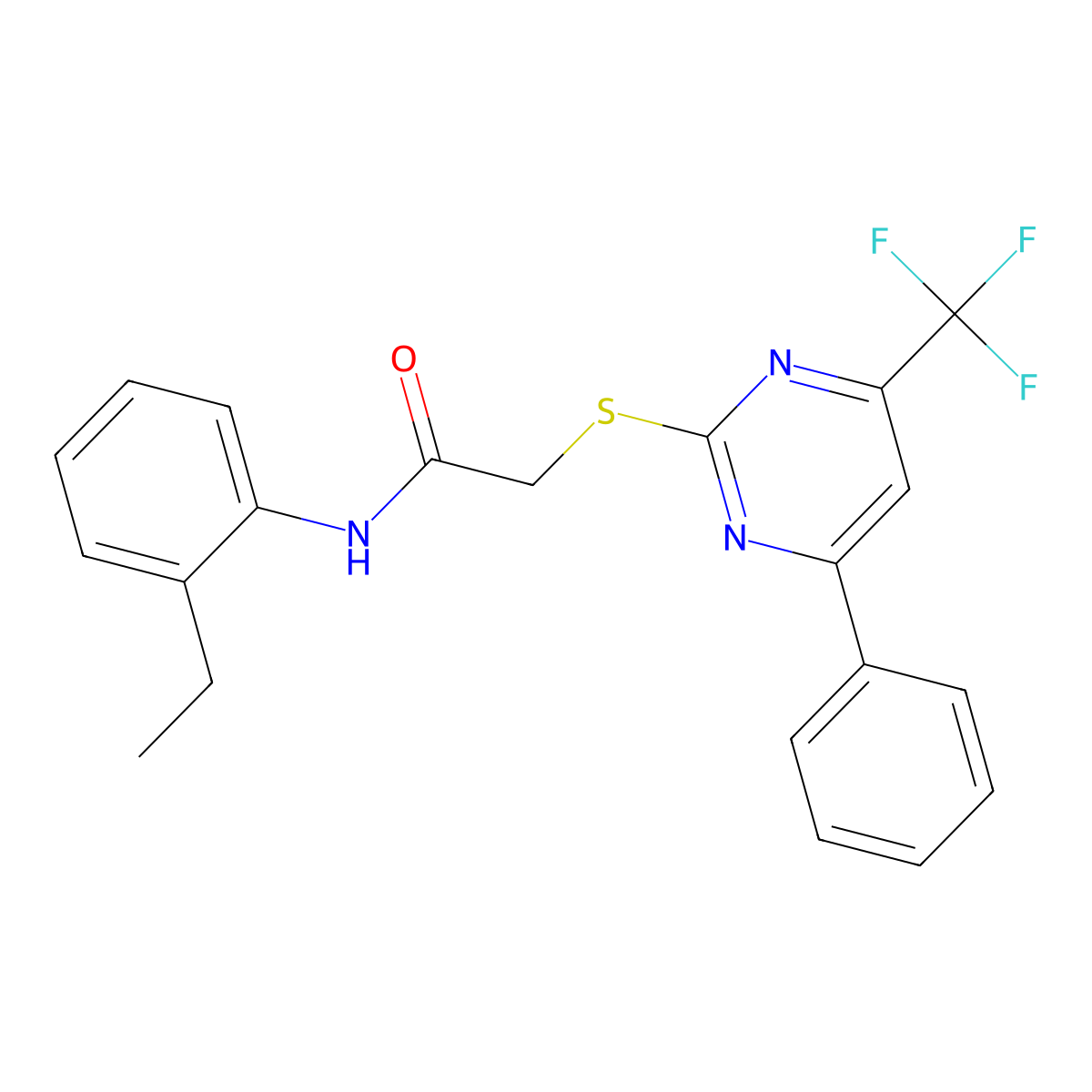 N-(2-ethylphenyl)-2-[4-phenyl-6-(trifluoromethyl)pyrimidin-2-yl]sulfanylacetamide molecular structure, CAS 494196-86-0