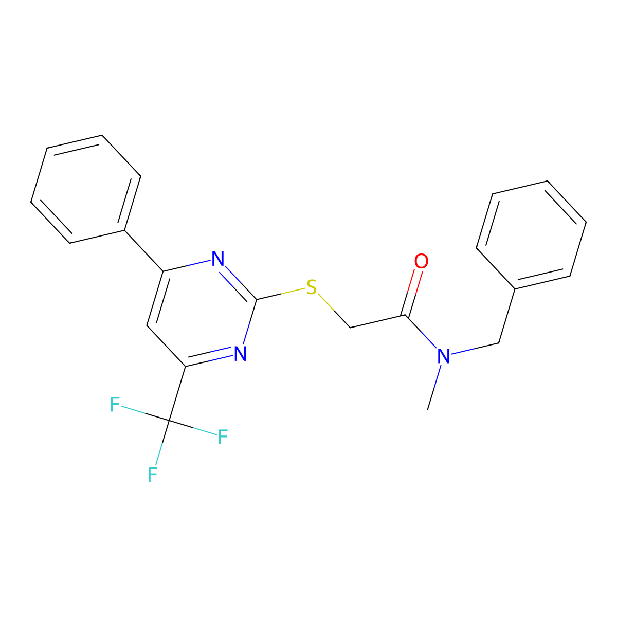 N-benzyl-N-methyl-2-{[4-phenyl-6-(trifluoromethyl)-2-pyrimidinyl]sulfanyl}acetamide molecular structure, CAS 494196-95-1