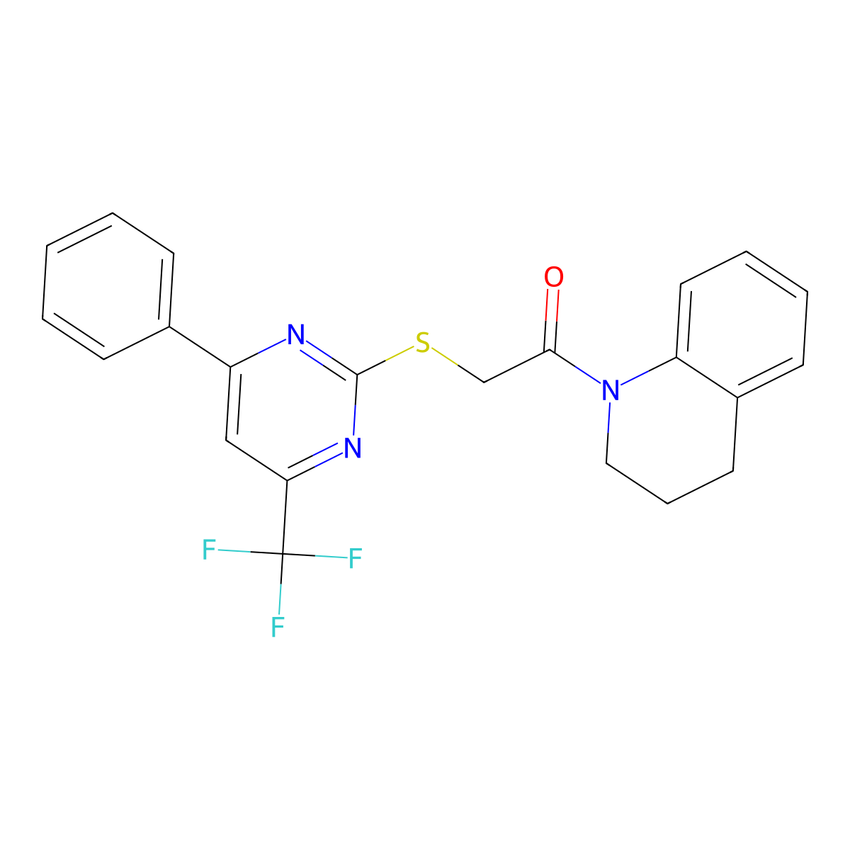 1-(3,4-dihydroquinolin-1(2H)-yl)-2-((4-phenyl-6-(trifluoromethyl)pyrimidin-2-yl)thio)ethanone molecular structure, CAS 494196-99-5