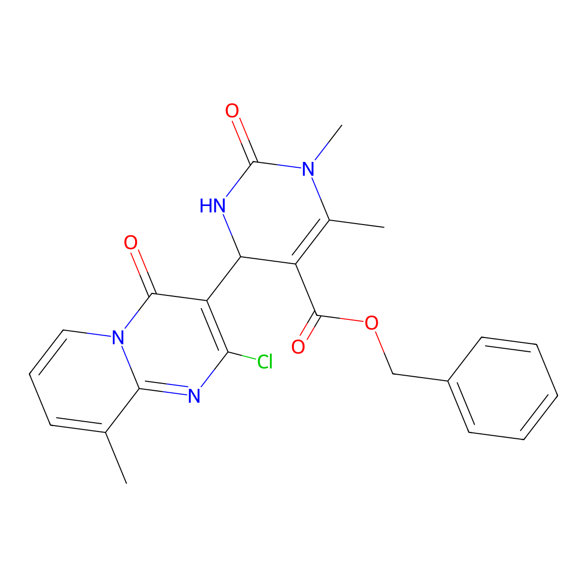 benzyl 4-(2-chloro-9-methyl-4-oxo-4H-pyrido[1,2-a]pyrimidin-3-yl)-1,6-dimethyl-2-oxo-1,2,3,4-tetrahydro-5-pyrimidinecarboxylate molecular structure, CAS 494200-72-5