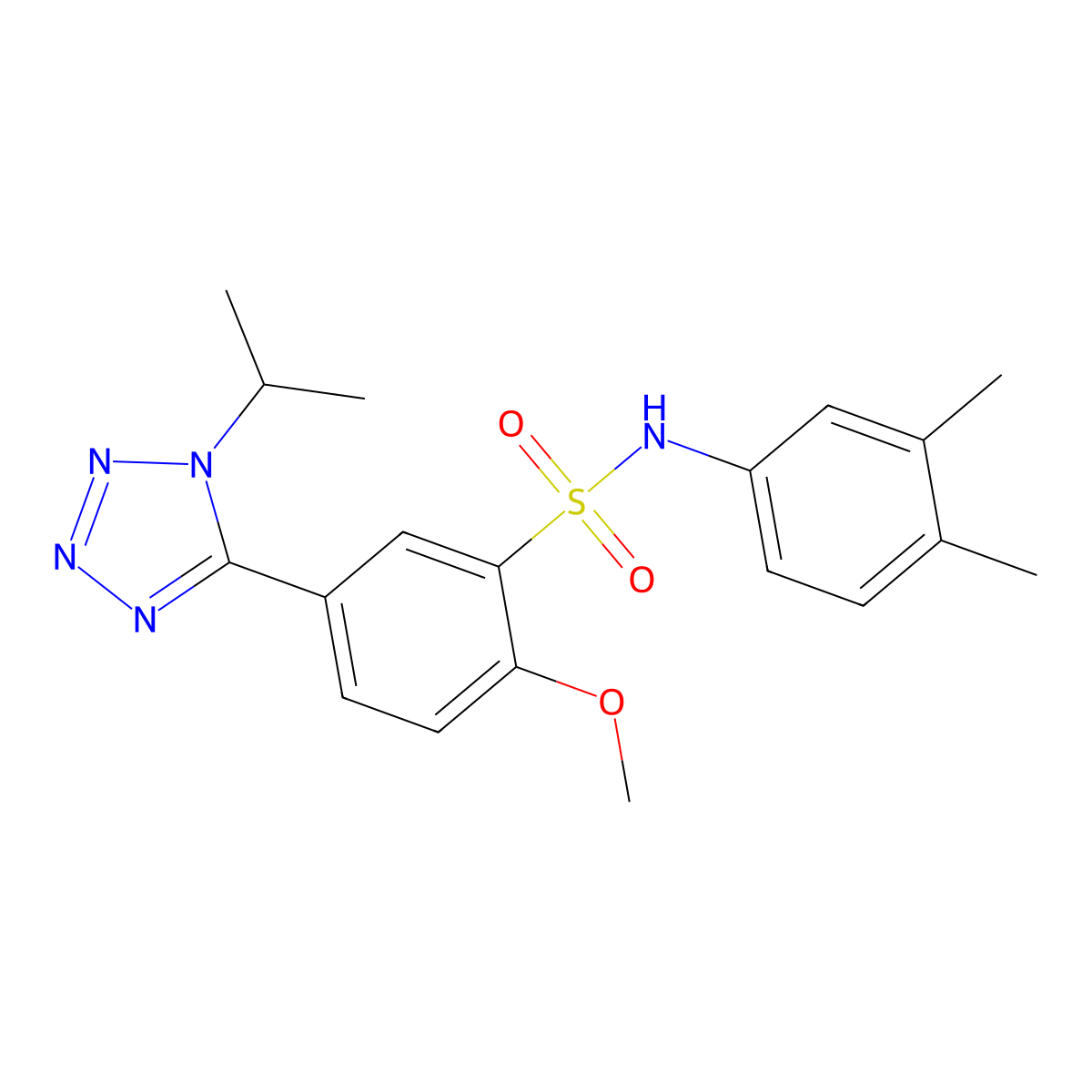 N-(3,4-dimethylphenyl)-2-methoxy-5-(1-propan-2-yltetrazol-5-yl)benzenesulfonamide molecular structure, CAS 494200-76-9