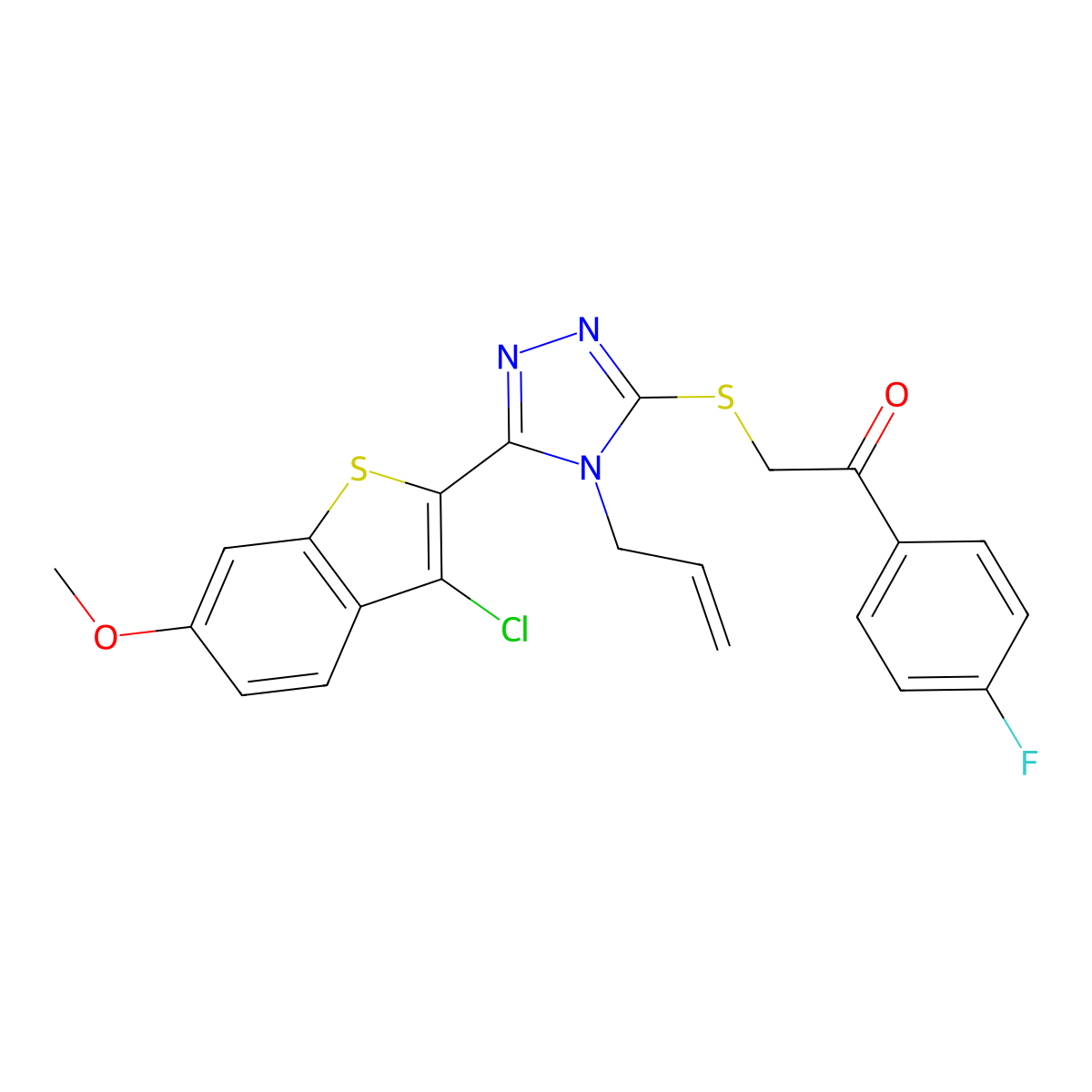 2-{[5-(3-chloro-6-methoxy-1-benzothiophen-2-yl)-4-(prop-2-en-1-yl)-4H-1,2,4-triazol-3-yl]sulfanyl}-1-(4-fluorophenyl)ethanone molecular structure, CAS 494200-99-6