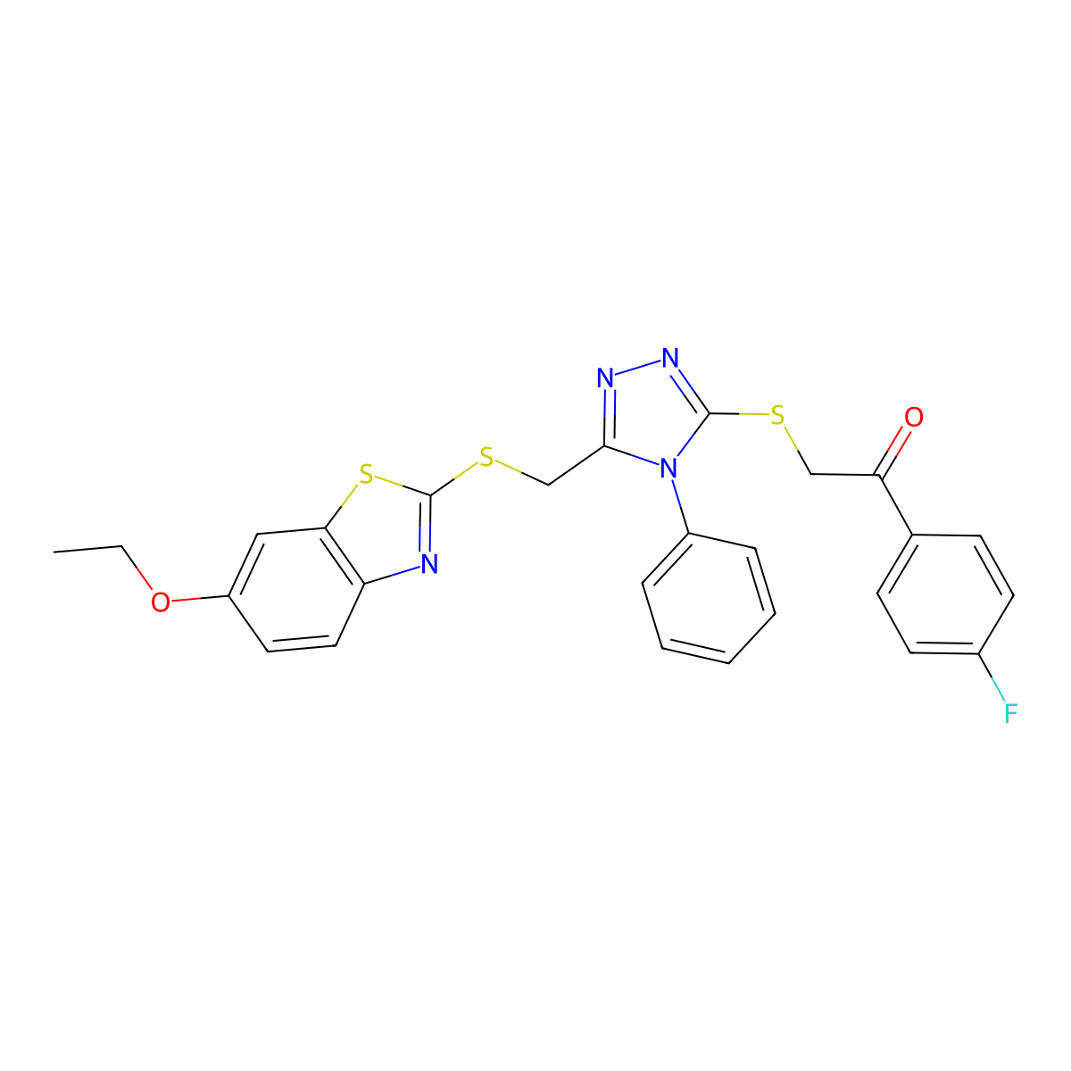 2-[(5-{[(6-ethoxy-1,3-benzothiazol-2-yl)sulfanyl]methyl}-4-phenyl-4H-1,2,4-triazol-3-yl)sulfanyl]-1-(4-fluorophenyl)ethanone molecular structure, CAS 494201-02-4