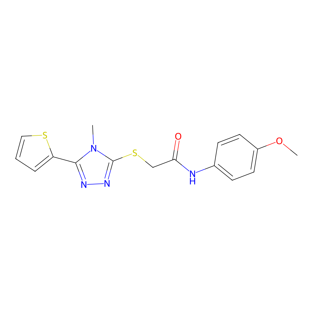 N-(4-methoxyphenyl)-2-{[4-methyl-5-(thiophen-2-yl)-4H-1,2,4-triazol-3-yl]sulfanyl}acetamide molecular structure, CAS 494202-89-0