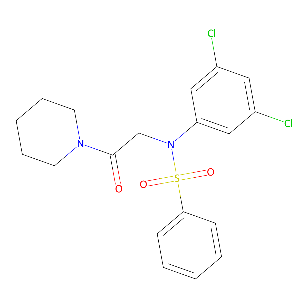 N-(3,5-dichlorophenyl)-N-(2-oxo-2-piperidin-1-ylethyl)benzenesulfonamide molecular structure, CAS 494205-10-6