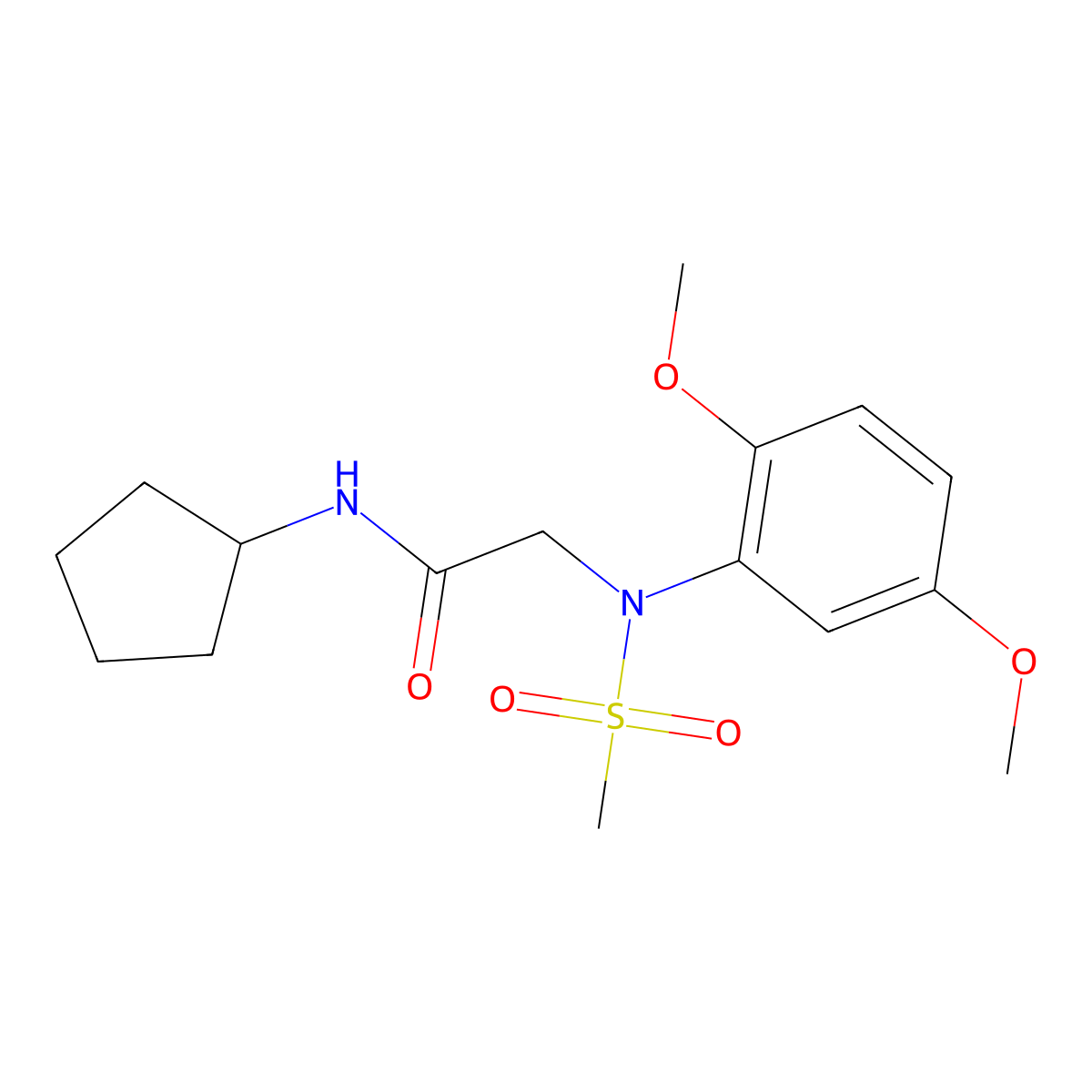 N-cyclopentyl-2-(2,5-dimethoxy-N-methylsulfonylanilino)acetamide molecular structure, CAS 494205-17-3