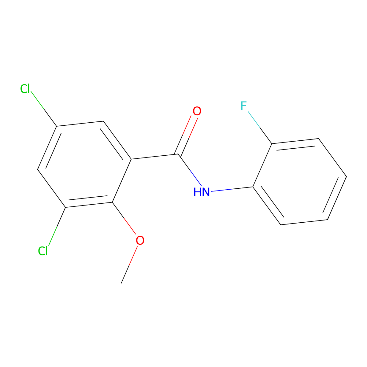 3,5-dichloro-N-(2-fluorophenyl)-2-methoxybenzamide molecular structure, CAS 494206-65-4