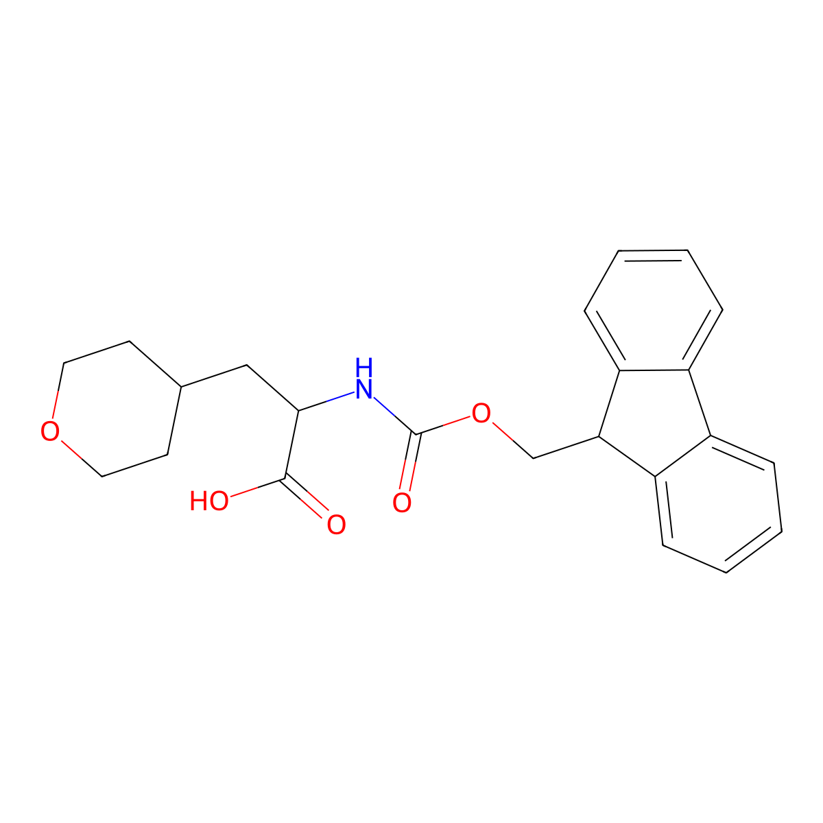 2-((((9H-fluoren-9-yl)methoxy)carbonyl)amino)-3-(tetrahydro-2H-pyran-4-yl)propanoic acid molecular structure, CAS 494210-66-1