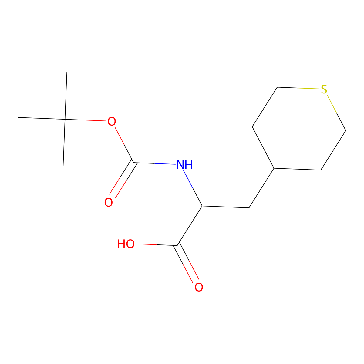 2-((tert-Butoxycarbonyl)amino)-3-(tetrahydro-2H-thiopyran-4-yl)propanoic acid molecular structure, CAS 494210-67-2
