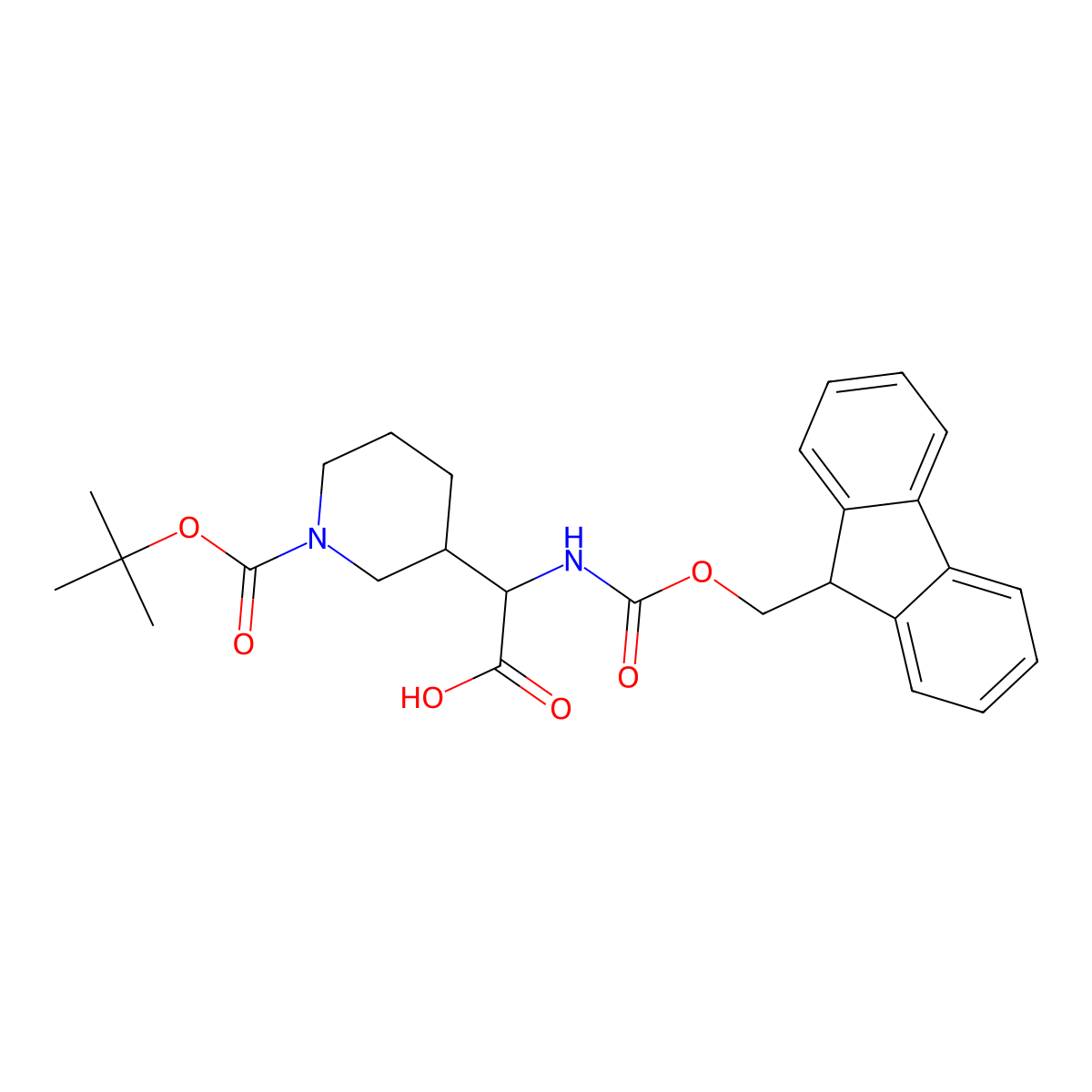 3-[Carboxy-(9H-fluoren-9-ylmethoxycarbonylamino)-methyl]-piperidine-1-carboxylic acid tert-butyl ester molecular structure, CAS 494210-72-9