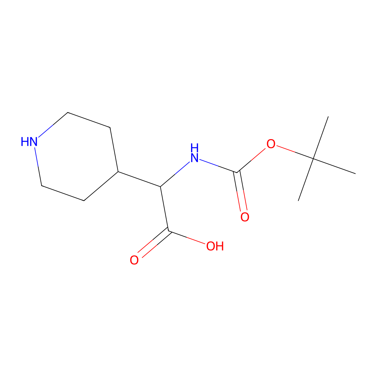 2-((tert-Butoxycarbonyl)amino)-2-(piperidin-4-yl)acetic acid molecular structure, CAS 494210-73-0