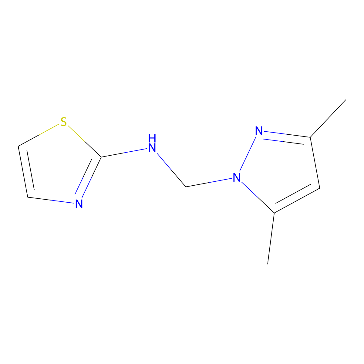 N-[(3,5-Dimethyl-1H-pyrazol-1-yl)methyl]-2-thiazolamine molecular structure, CAS 494214-32-3