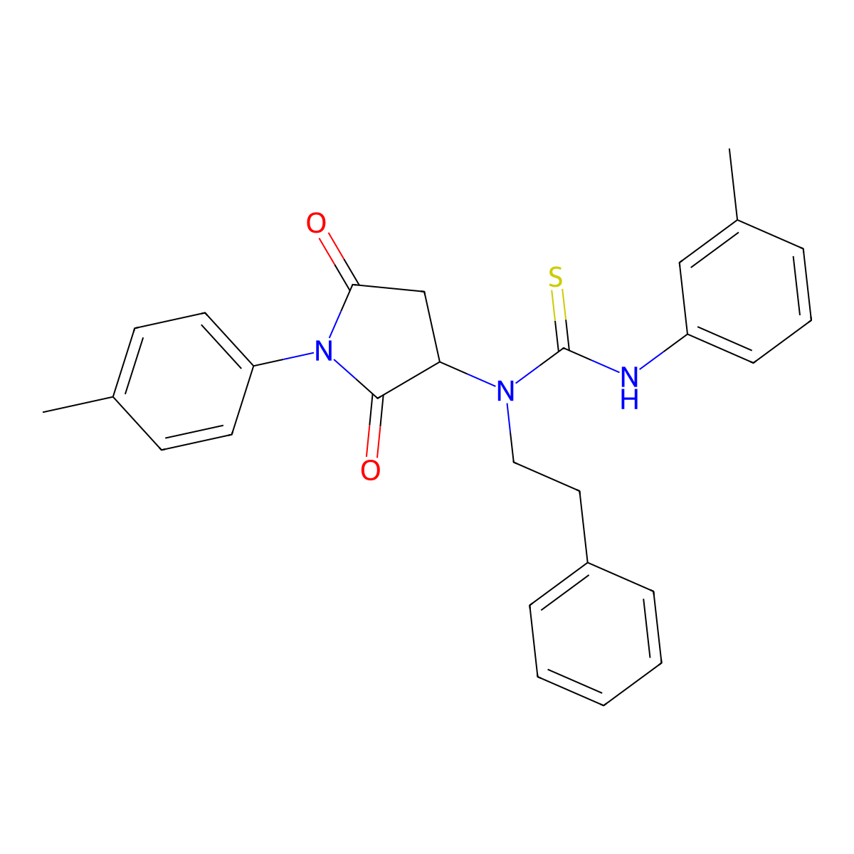 3-(3-Methylphenyl)-1-[1-(4-methylphenyl)-2,5-dioxopyrrolidin-3-yl]-1-(2-phenylethyl)thiourea molecular structure, CAS 494216-78-3