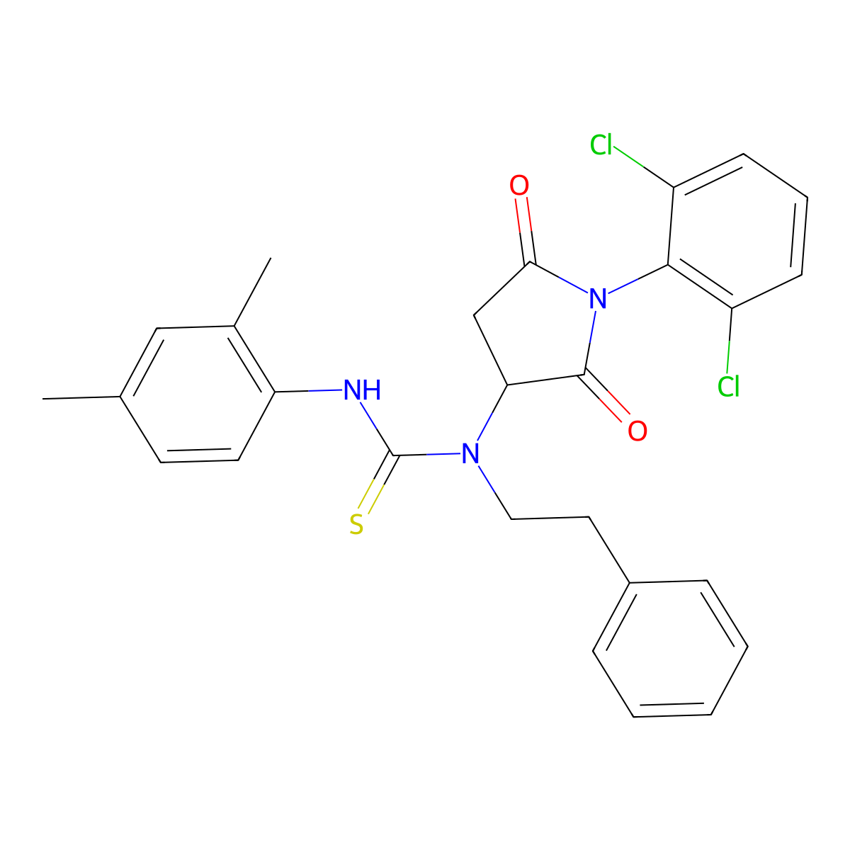 1-[1-(2,6-Dichlorophenyl)-2,5-dioxopyrrolidin-3-yl]-3-(2,4-dimethylphenyl)-1-(2-phenylethyl)thiourea molecular structure, CAS 494216-90-9