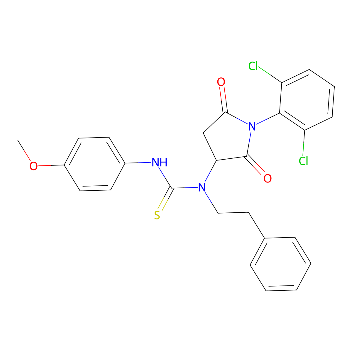 1-[1-(2,6-Dichlorophenyl)-2,5-dioxopyrrolidin-3-yl]-3-(4-methoxyphenyl)-1-(2-phenylethyl)thiourea molecular structure, CAS 494216-92-1