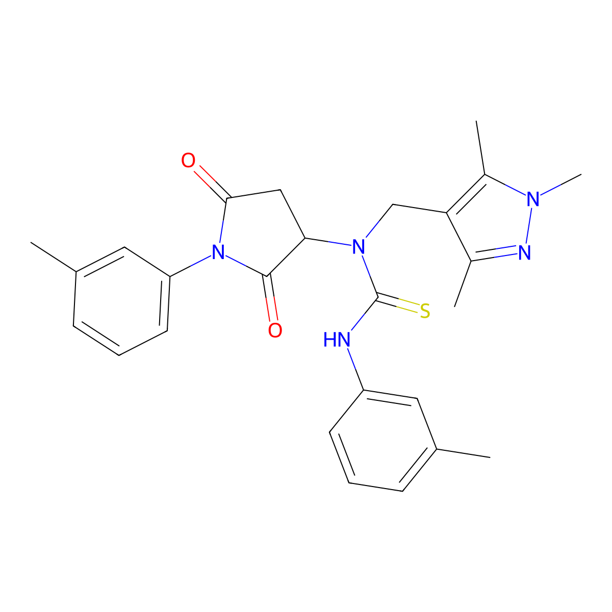 3-(3-Methylphenyl)-1-[1-(3-methylphenyl)-2,5-dioxopyrrolidin-3-yl]-1-[(1,3,5-trimethylpyrazol-4-yl)methyl]thiourea molecular structure, CAS 494216-95-4