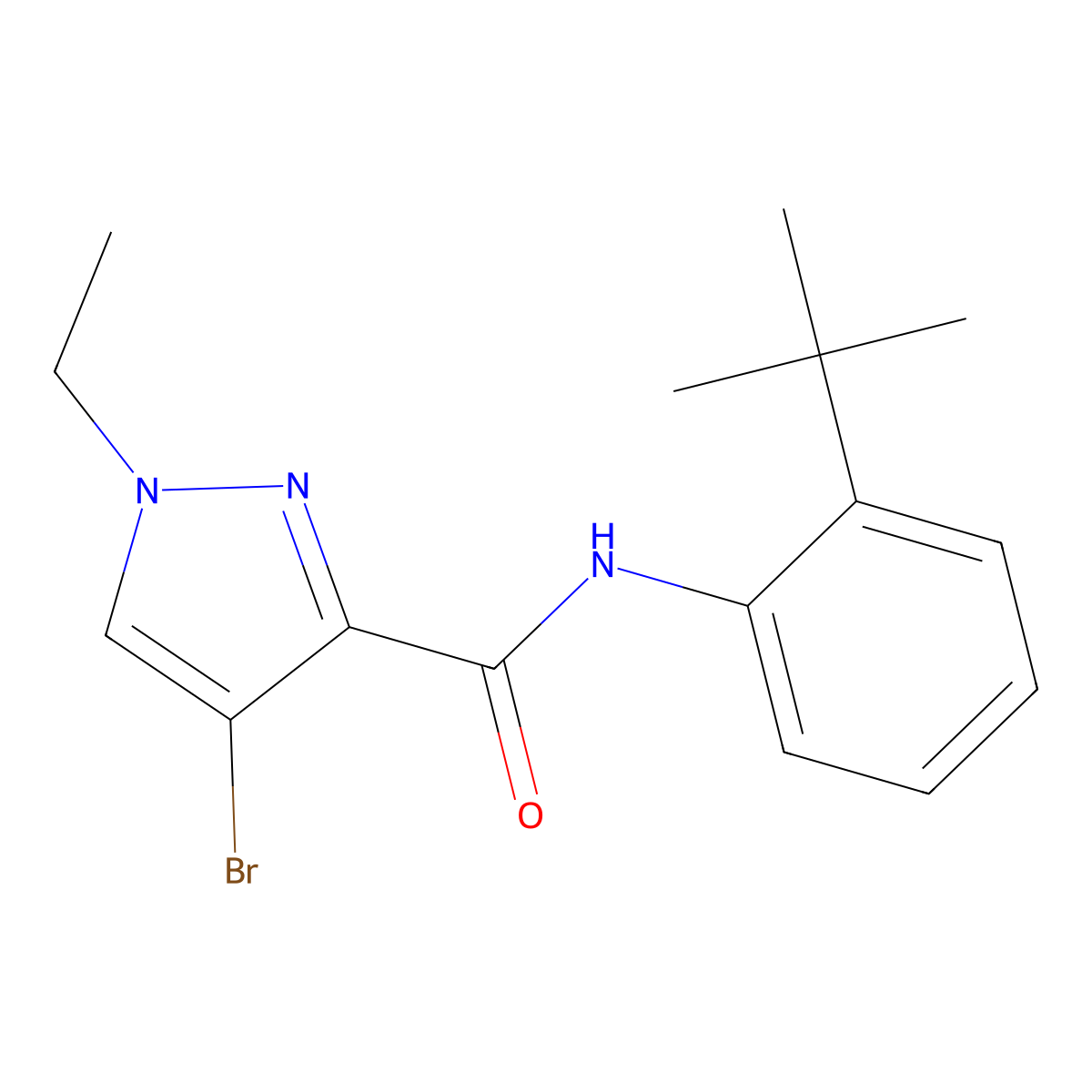 4-bromo-N-(2-tert-butylphenyl)-1-ethylpyrazole-3-carboxamide molecular structure, CAS 494217-04-8