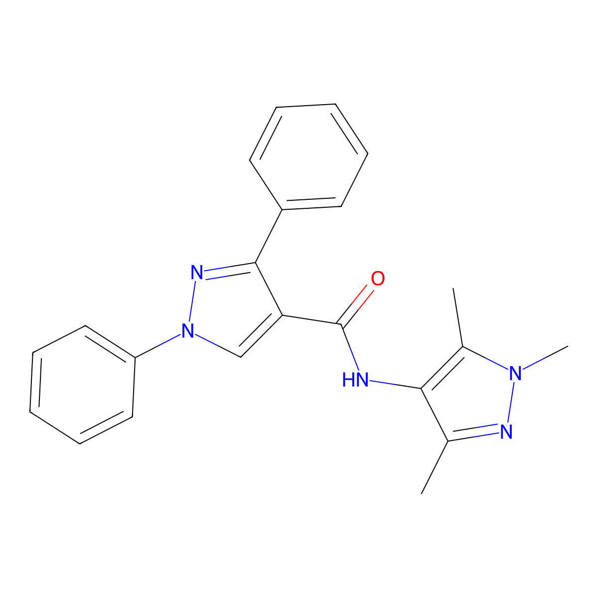 1,3-diphenyl-N-(1,3,5-trimethylpyrazol-4-yl)pyrazole-4-carboxamide molecular structure, CAS 494217-44-6