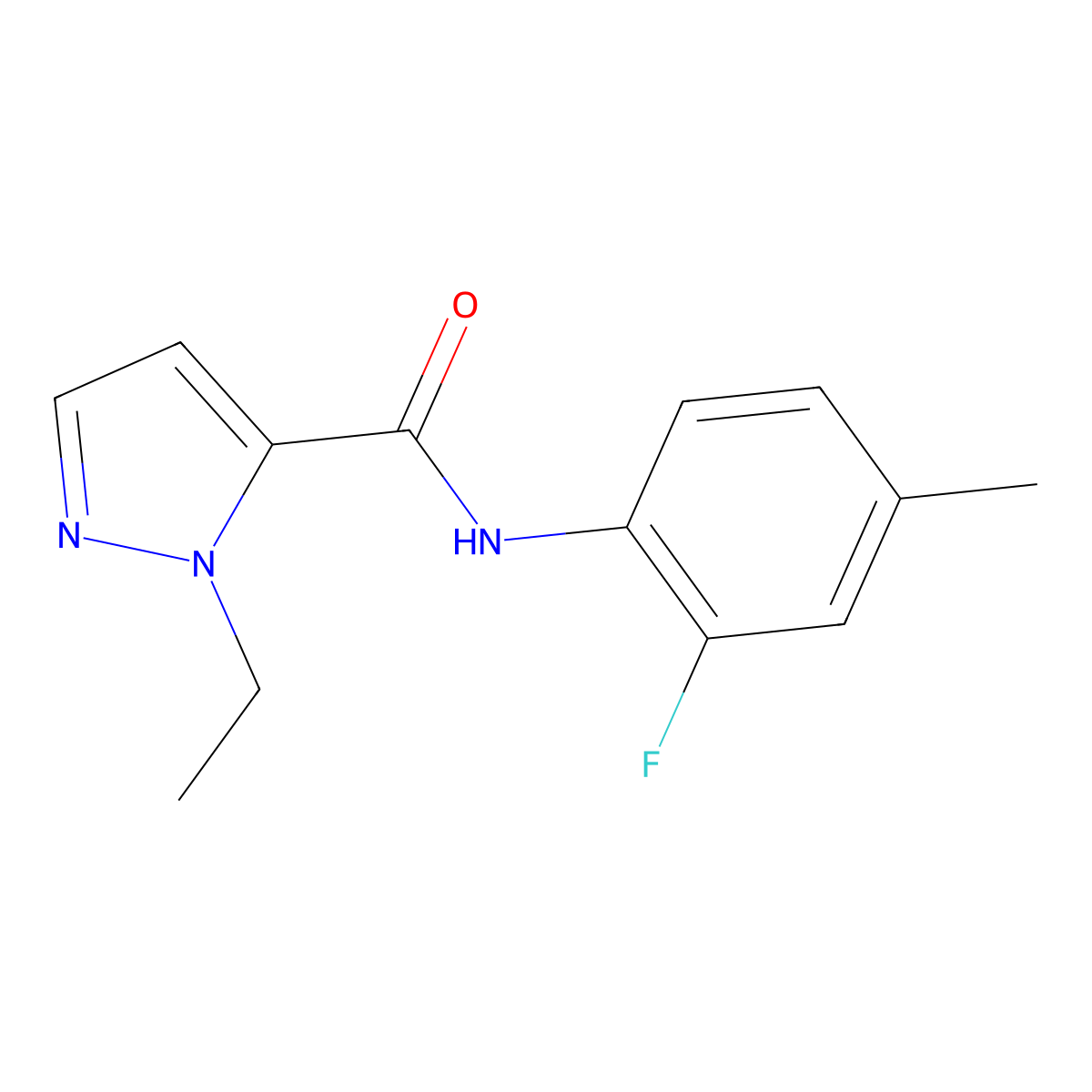 2-ethyl-N-(2-fluoro-4-methylphenyl)pyrazole-3-carboxamide molecular structure, CAS 494217-48-0