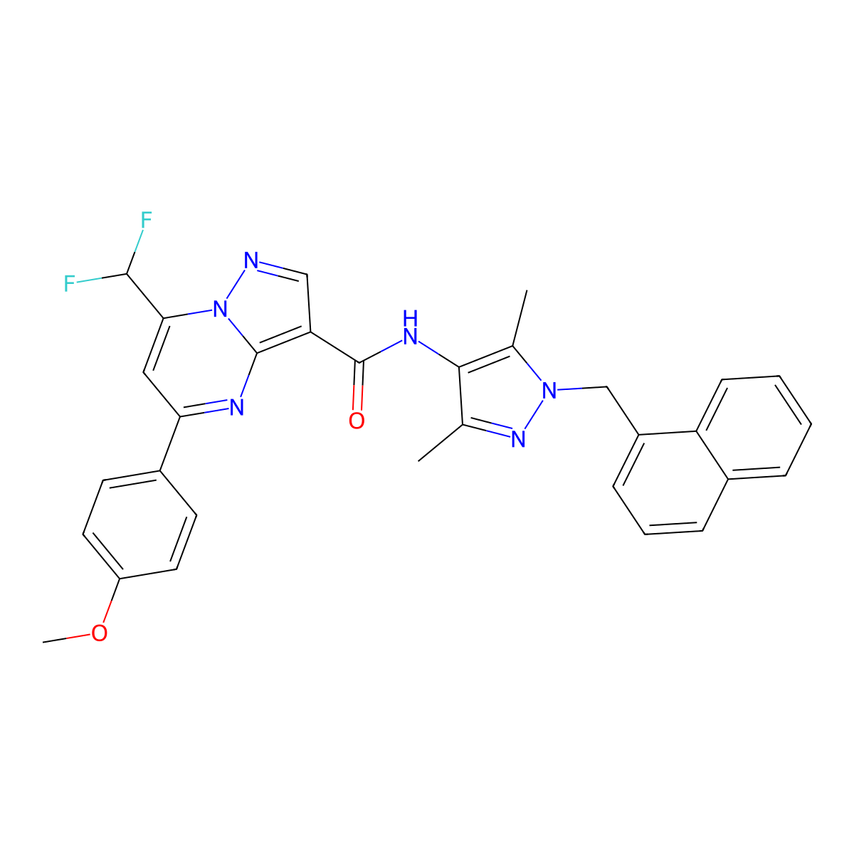7-(difluoromethyl)-N-[3,5-dimethyl-1-(naphthalen-1-ylmethyl)pyrazol-4-yl]-5-(4-methoxyphenyl)pyrazolo[1,5-a]pyrimidine-3-carboxamide molecular structure, CAS 494217-65-1