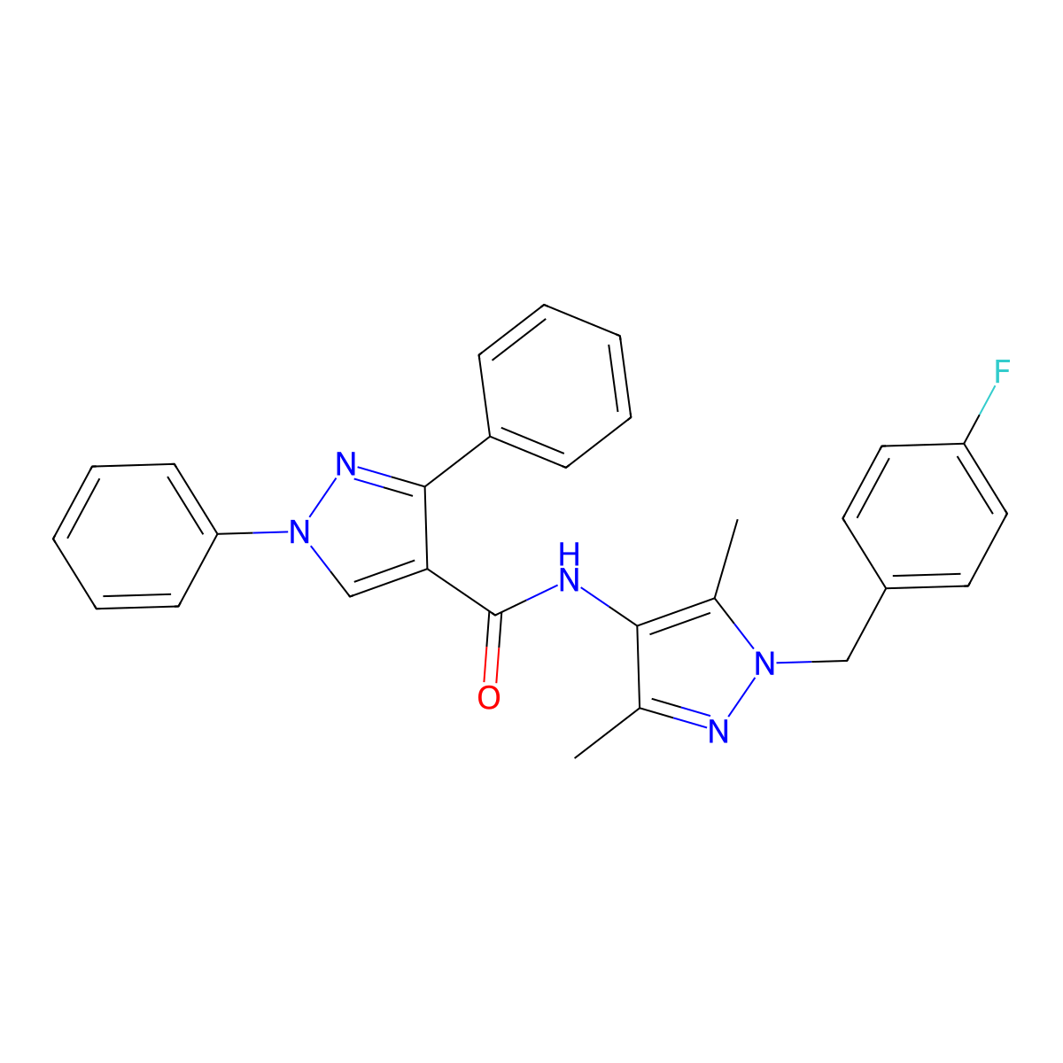 N-[1-(4-fluorobenzyl)-3,5-dimethyl-1H-pyrazol-4-yl]-1,3-diphenyl-1H-pyrazole-4-carboxamide molecular structure, CAS 494218-04-1