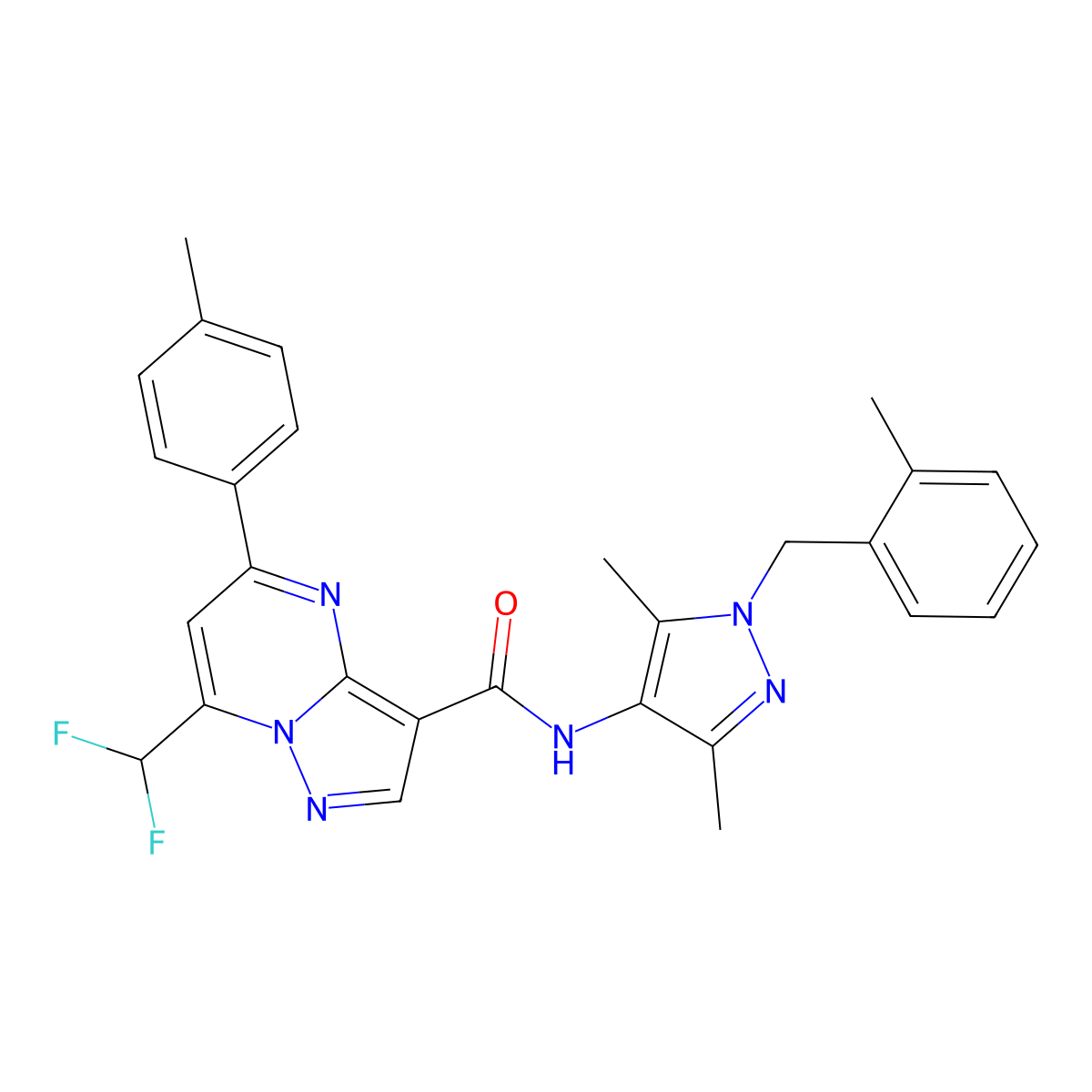 7-(difluoromethyl)-N-[3,5-dimethyl-1-[(2-methylphenyl)methyl]pyrazol-4-yl]-5-(4-methylphenyl)pyrazolo[1,5-a]pyrimidine-3-carboxamide molecular structure, CAS 494218-10-9