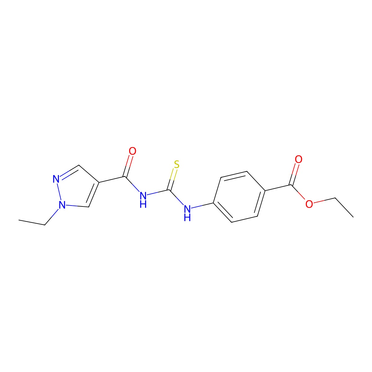 Ethyl 4-[(1-ethylpyrazole-4-carbonyl)carbamothioylamino]benzoate molecular structure, CAS 494218-38-1