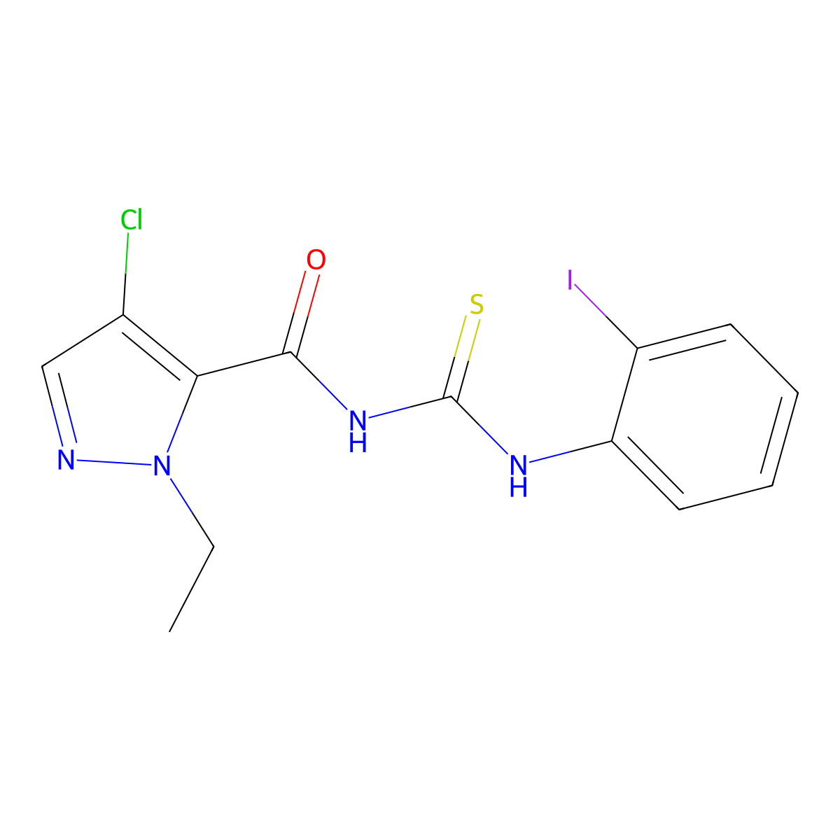 4-chloro-2-ethyl-N-[(2-iodophenyl)carbamothioyl]pyrazole-3-carboxamide molecular structure, CAS 494218-44-9