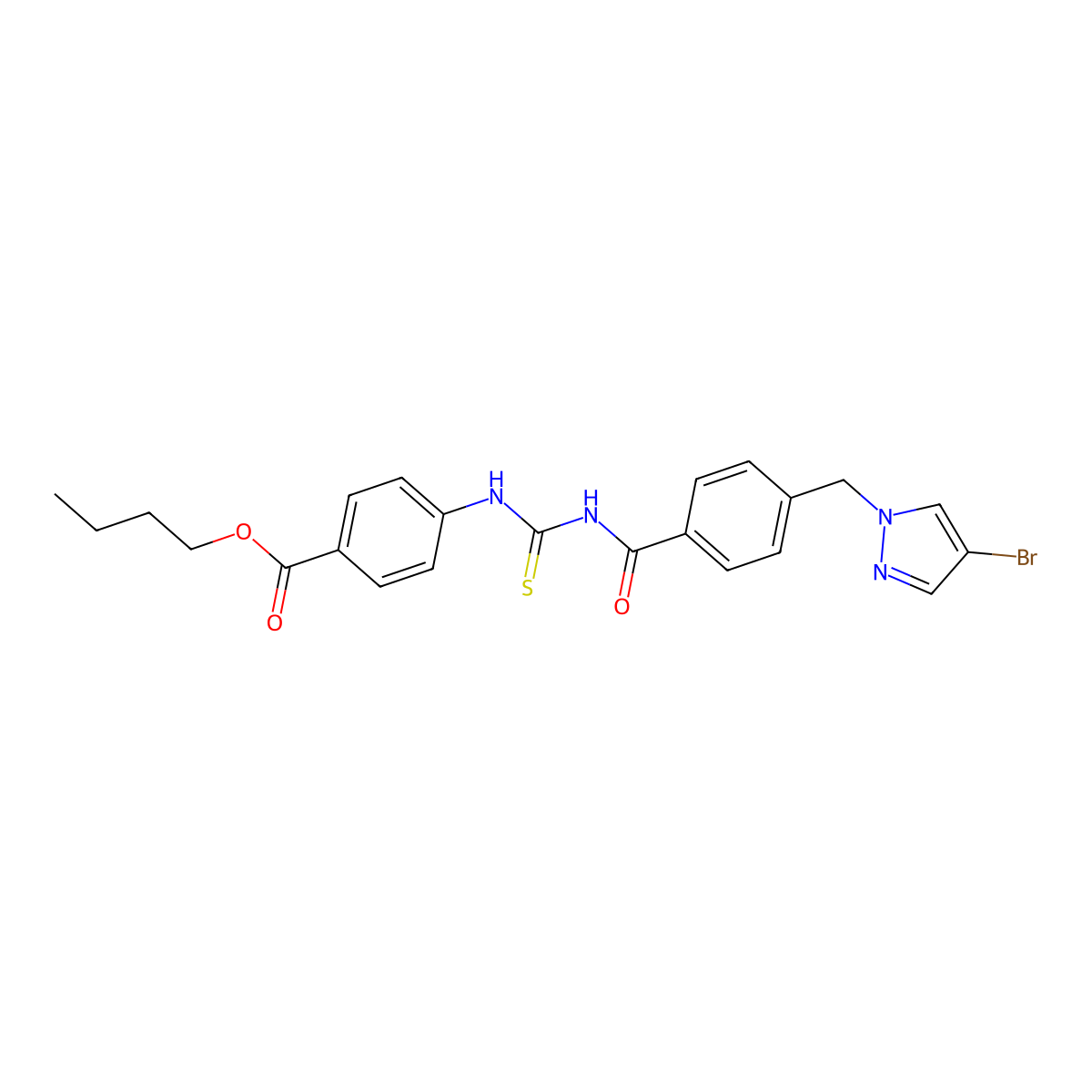 butyl 4-{[({4-[(4-bromo-1H-pyrazol-1-yl)methyl]benzoyl}amino)carbothioyl]amino}benzoate molecular structure, CAS 494218-45-0