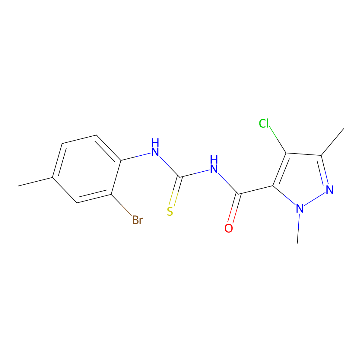 N-[(2-bromo-4-methylphenyl)carbamothioyl]-4-chloro-2,5-dimethylpyrazole-3-carboxamide molecular structure, CAS 494218-52-9