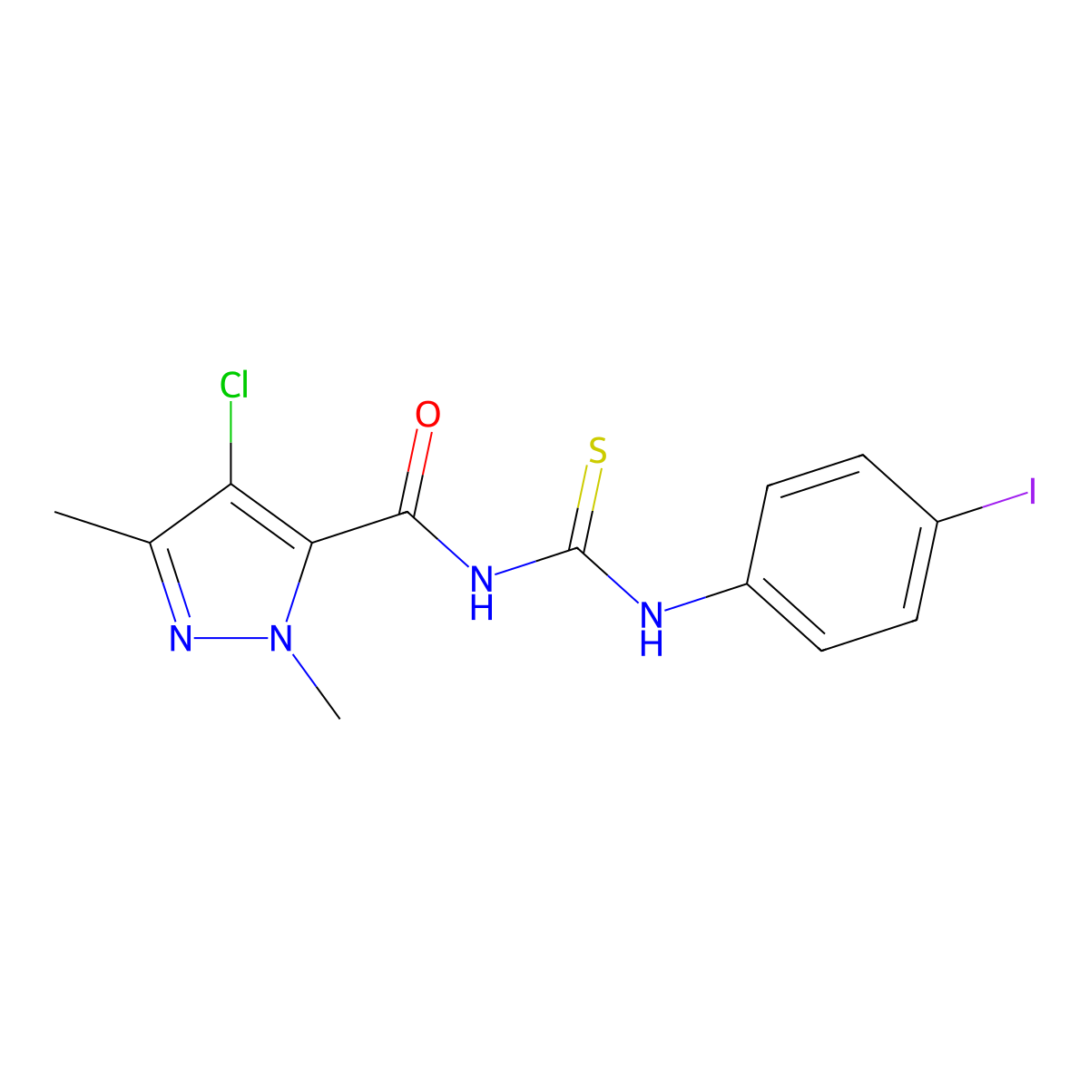 4-chloro-N-[(4-iodophenyl)carbamothioyl]-2,5-dimethylpyrazole-3-carboxamide molecular structure, CAS 494218-53-0
