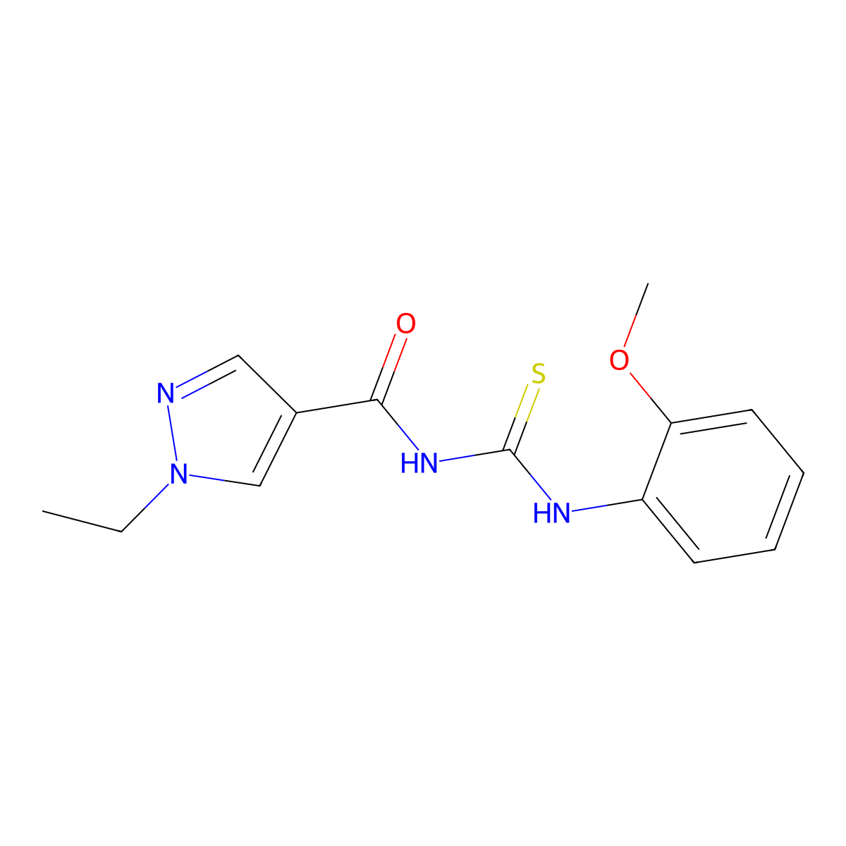 1-ethyl-N-[(2-methoxyphenyl)carbamothioyl]pyrazole-4-carboxamide molecular structure, CAS 494218-57-4
