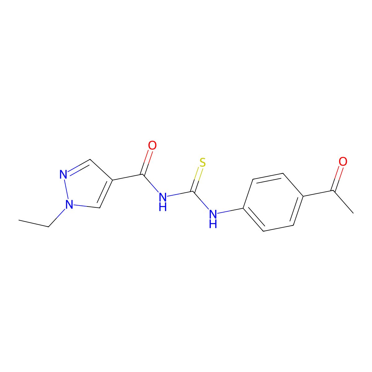 N-[(4-acetylphenyl)carbamothioyl]-1-ethylpyrazole-4-carboxamide molecular structure, CAS 494218-60-9