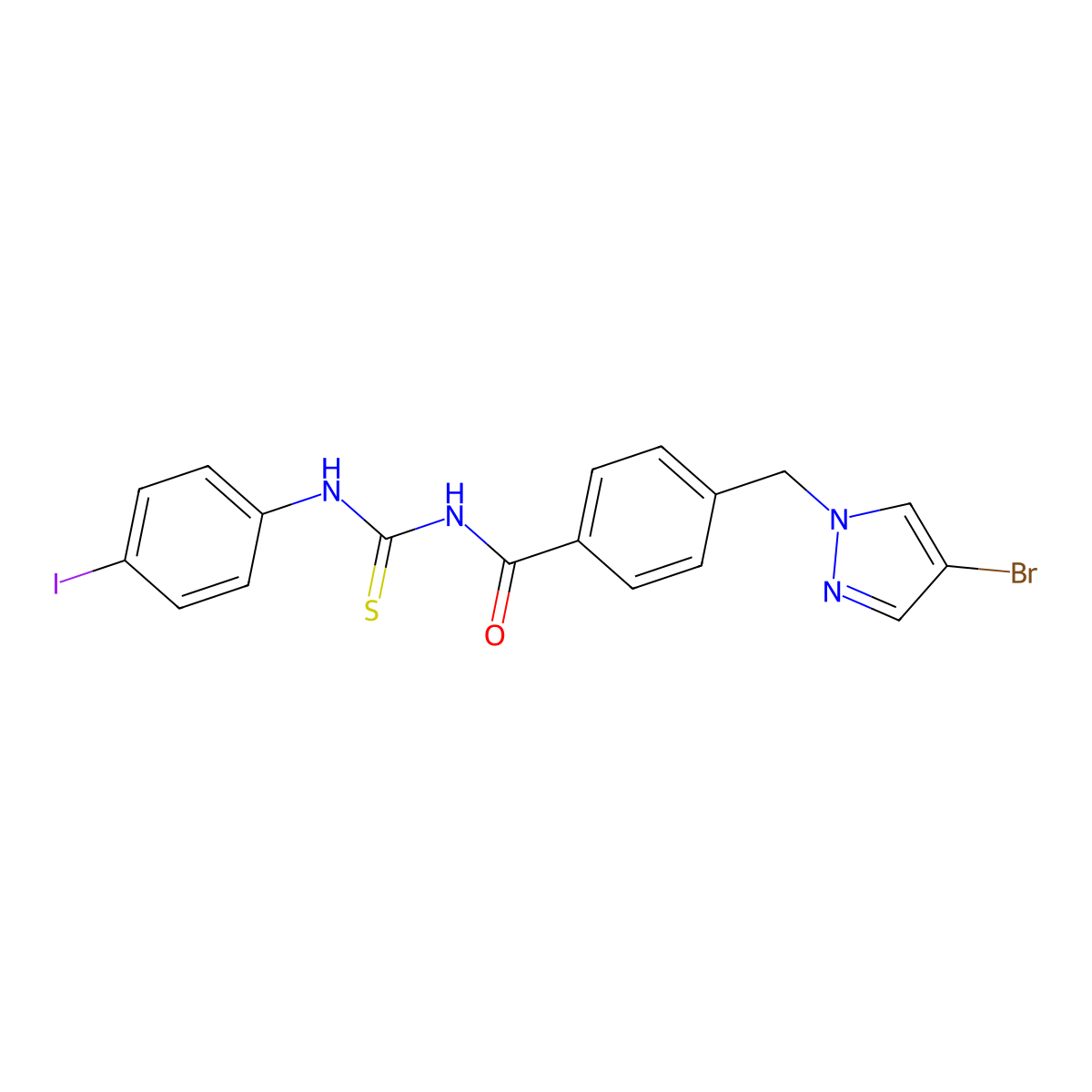 4-[(4-bromopyrazol-1-yl)methyl]-N-[(4-iodophenyl)carbamothioyl]benzamide molecular structure, CAS 494218-69-8