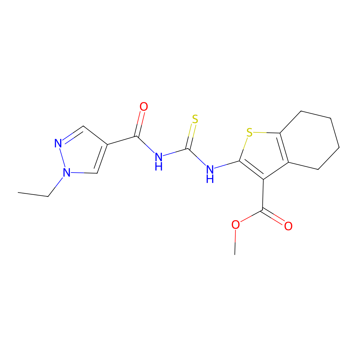 Methyl 2-[(1-ethylpyrazole-4-carbonyl)carbamothioylamino]-4,5,6,7-tetrahydro-1-benzothiophene-3-carboxylate molecular structure, CAS 494218-74-5