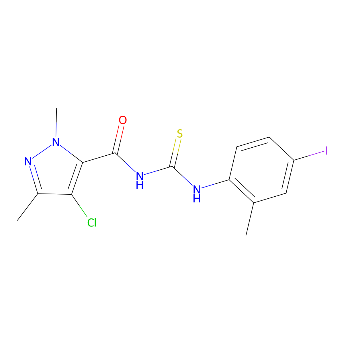 4-chloro-N-[(4-iodo-2-methylphenyl)carbamothioyl]-2,5-dimethylpyrazole-3-carboxamide molecular structure, CAS 494218-77-8