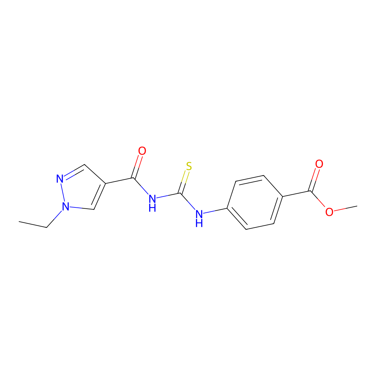 Methyl 4-[(1-ethylpyrazole-4-carbonyl)carbamothioylamino]benzoate molecular structure, CAS 494218-82-5