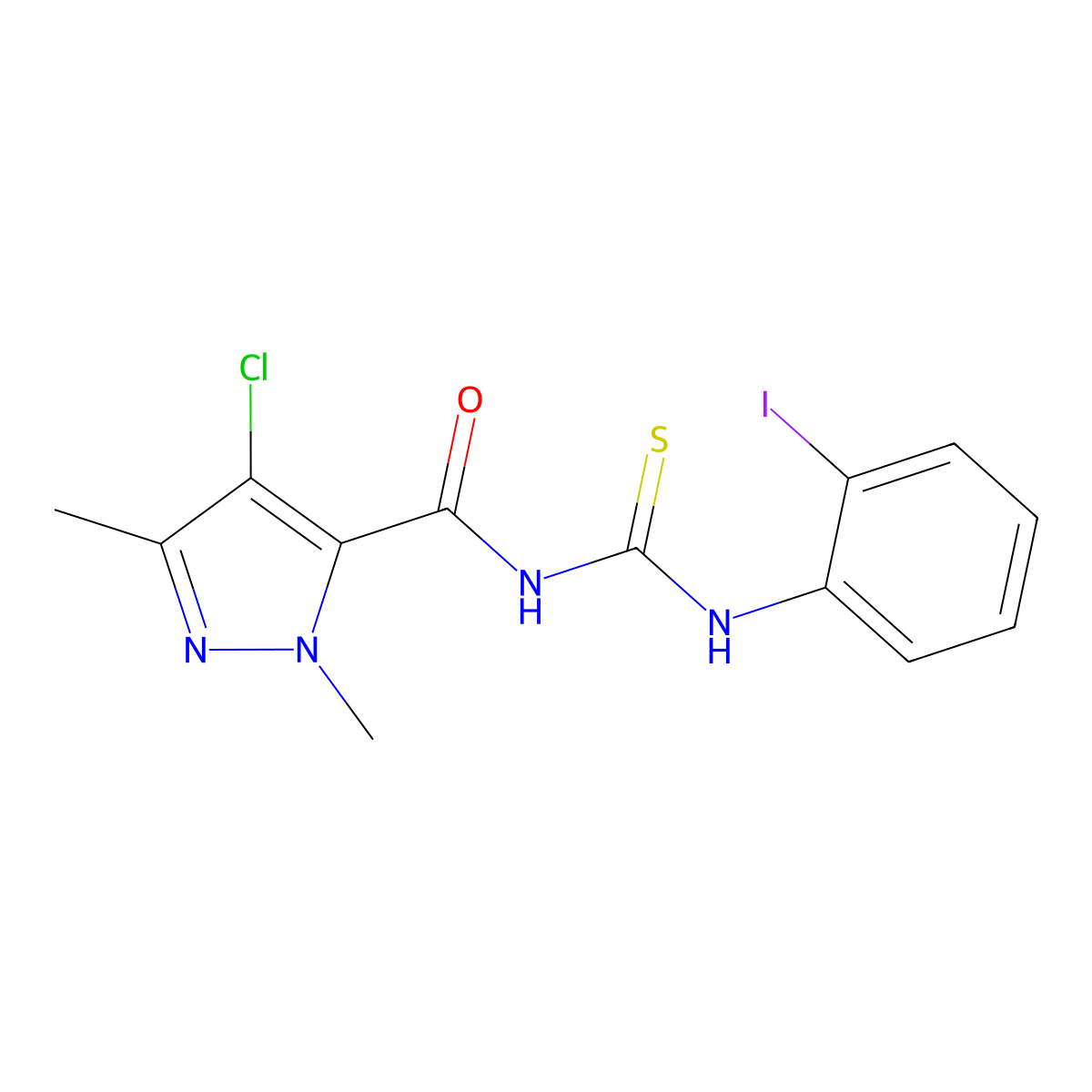 4-chloro-N-[(2-iodophenyl)carbamothioyl]-2,5-dimethylpyrazole-3-carboxamide molecular structure, CAS 494218-89-2