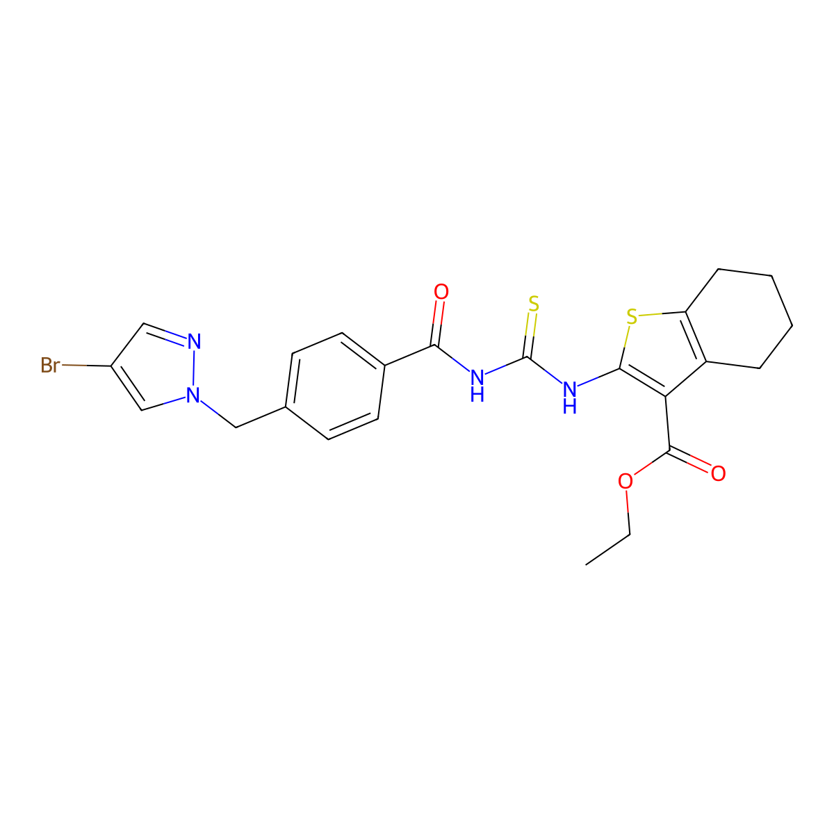 Ethyl 2-[[4-[(4-bromopyrazol-1-yl)methyl]benzoyl]carbamothioylamino]-4,5,6,7-tetrahydro-1-benzothiophene-3-carboxylate molecular structure, CAS 494218-91-6