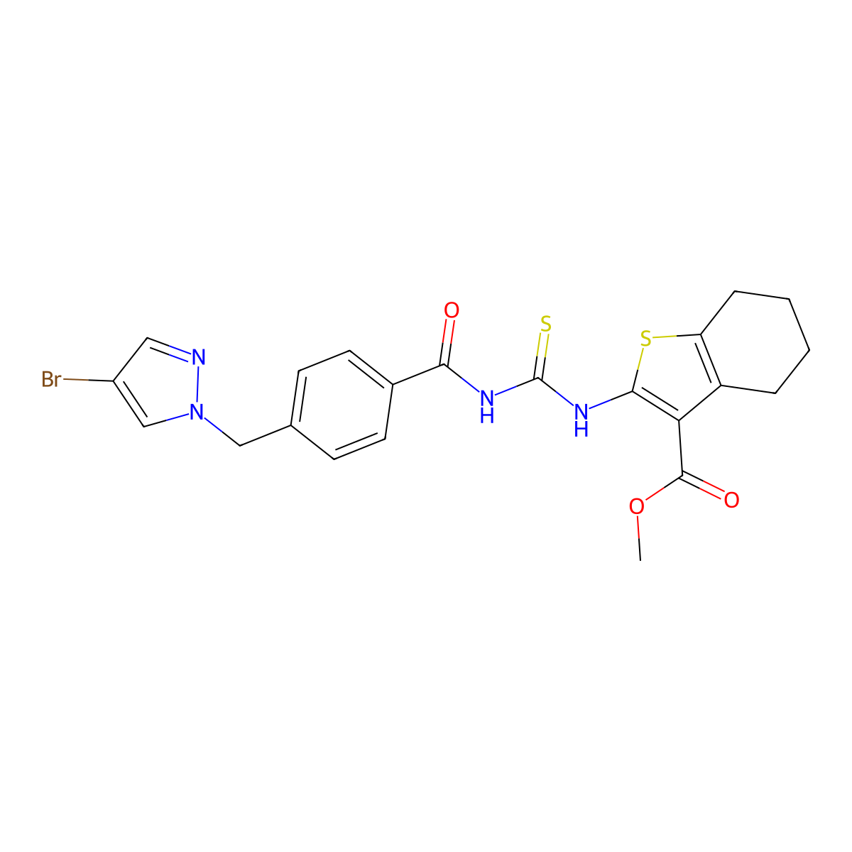 Methyl 2-[[4-[(4-bromopyrazol-1-yl)methyl]benzoyl]carbamothioylamino]-4,5,6,7-tetrahydro-1-benzothiophene-3-carboxylate molecular structure, CAS 494218-92-7