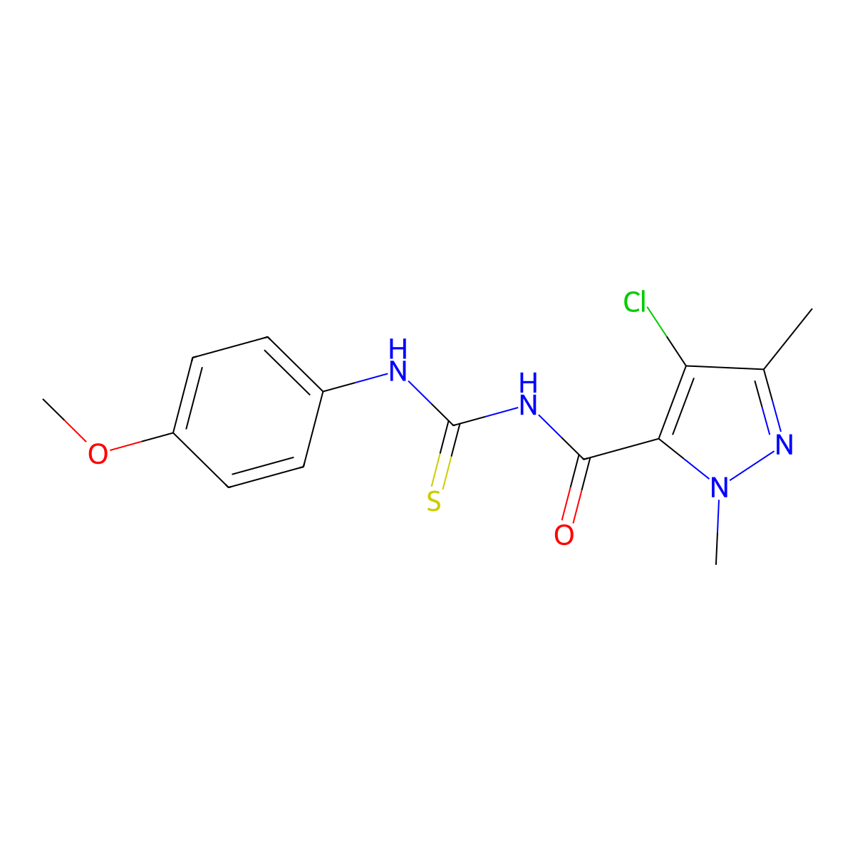 4-chloro-N-[(4-methoxyphenyl)carbamothioyl]-2,5-dimethylpyrazole-3-carboxamide molecular structure, CAS 494218-98-3