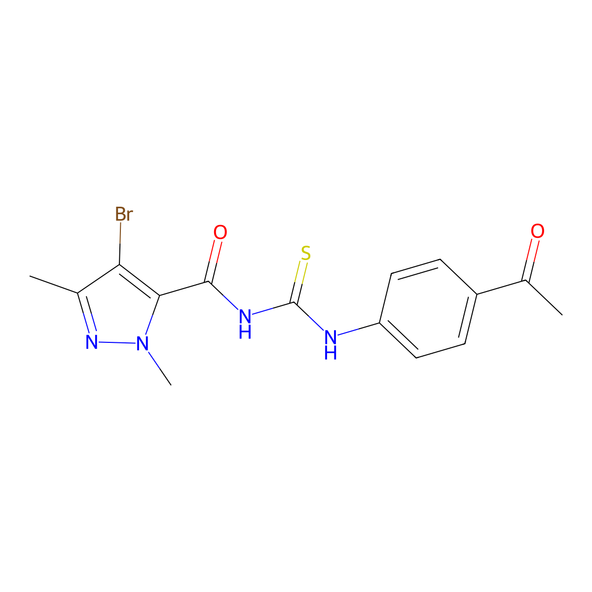 N-[(4-acetylphenyl)carbamothioyl]-4-bromo-2,5-dimethylpyrazole-3-carboxamide molecular structure, CAS 494219-05-5