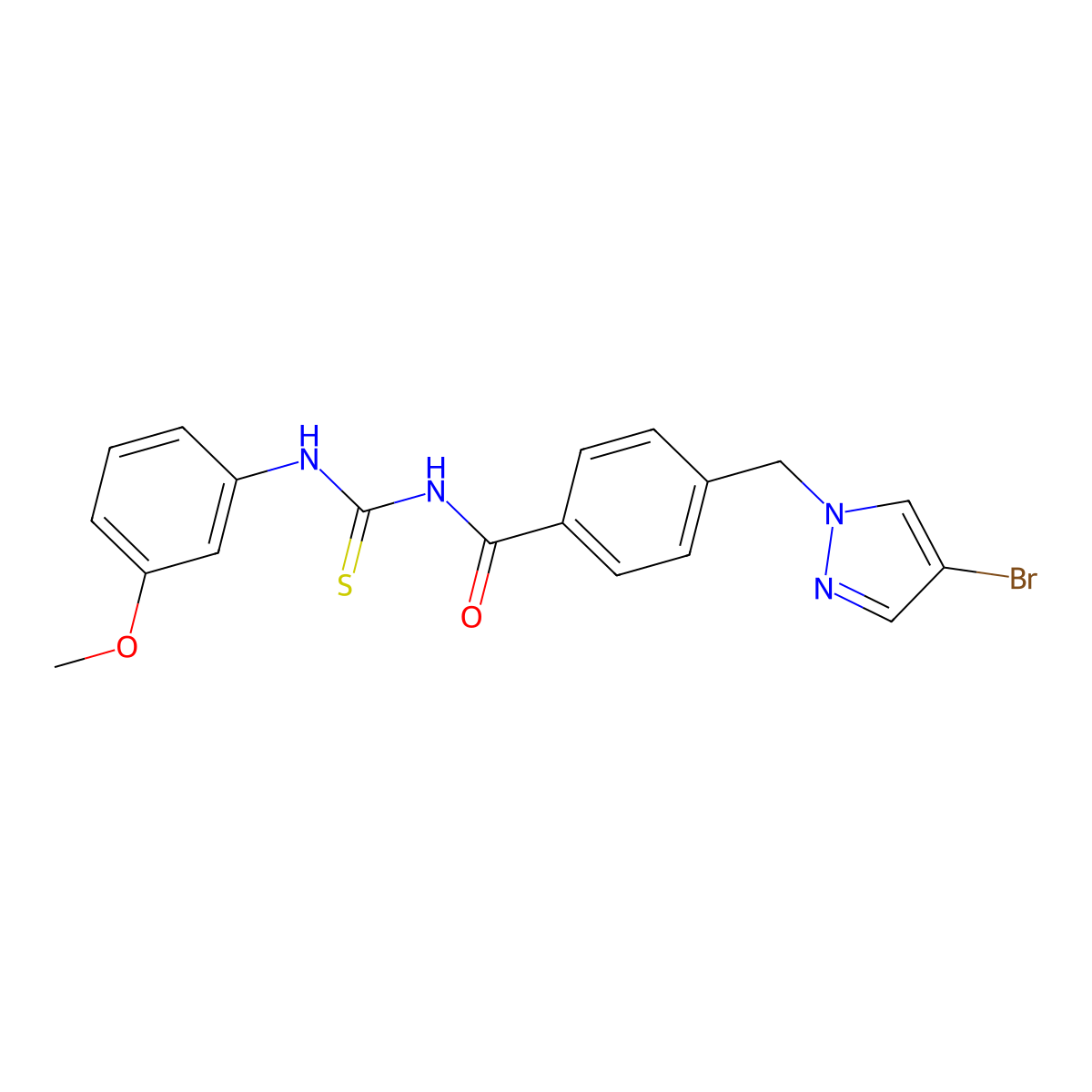 4-[(4-bromopyrazol-1-yl)methyl]-N-[(3-methoxyphenyl)carbamothioyl]benzamide molecular structure, CAS 494219-19-1