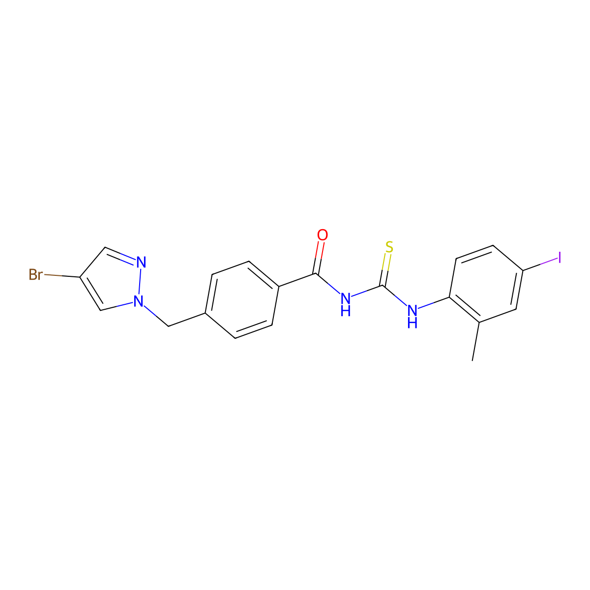 4-[(4-bromopyrazol-1-yl)methyl]-N-[(4-iodo-2-methylphenyl)carbamothioyl]benzamide molecular structure, CAS 494219-23-7