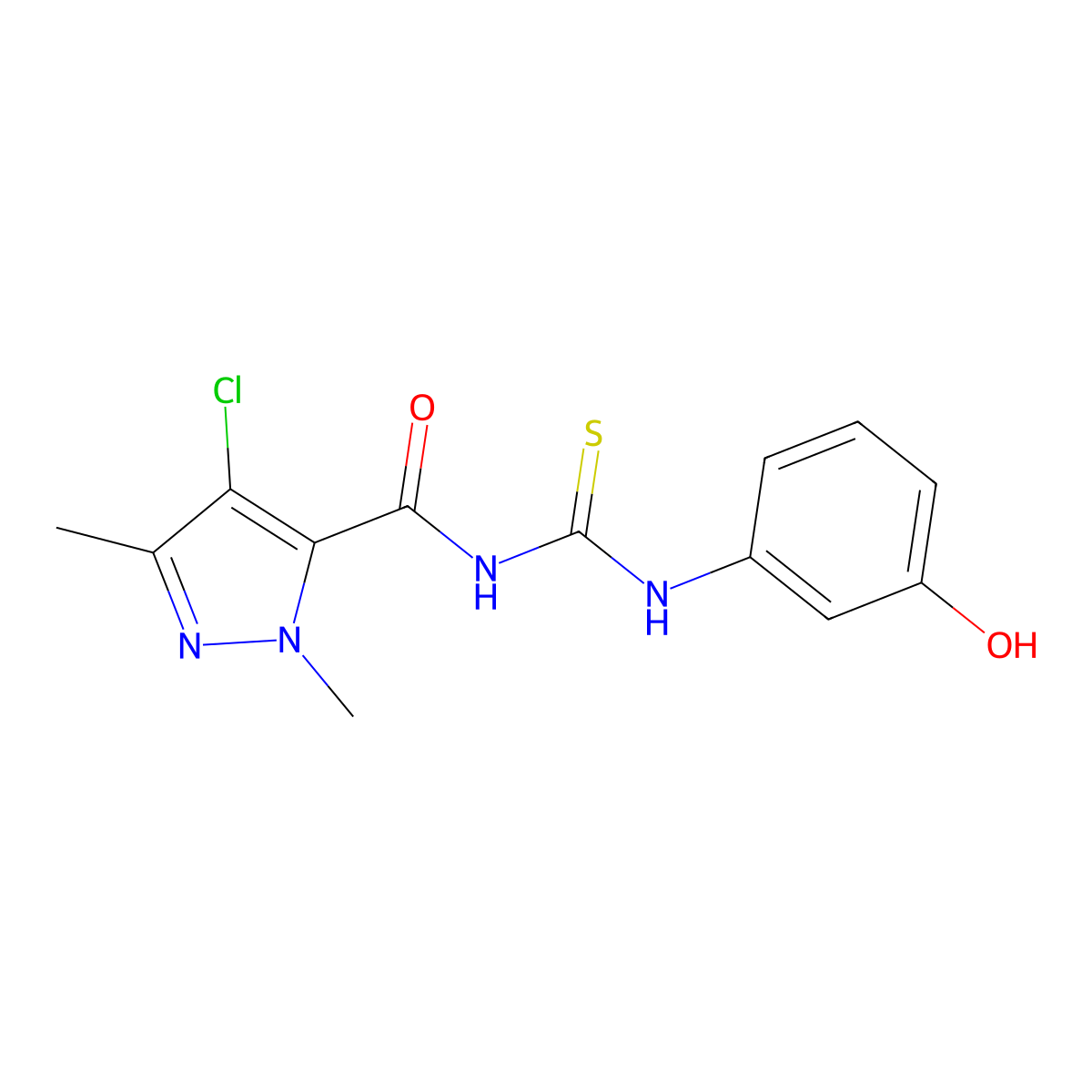 4-chloro-N-[(3-hydroxyphenyl)carbamothioyl]-2,5-dimethylpyrazole-3-carboxamide molecular structure, CAS 494219-29-3