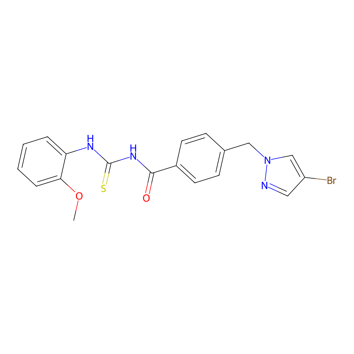 N-{4-[(4-bromo-1H-pyrazol-1-yl)methyl]benzoyl}-N'-(2-methoxyphenyl)thiourea molecular structure, CAS 494219-39-5